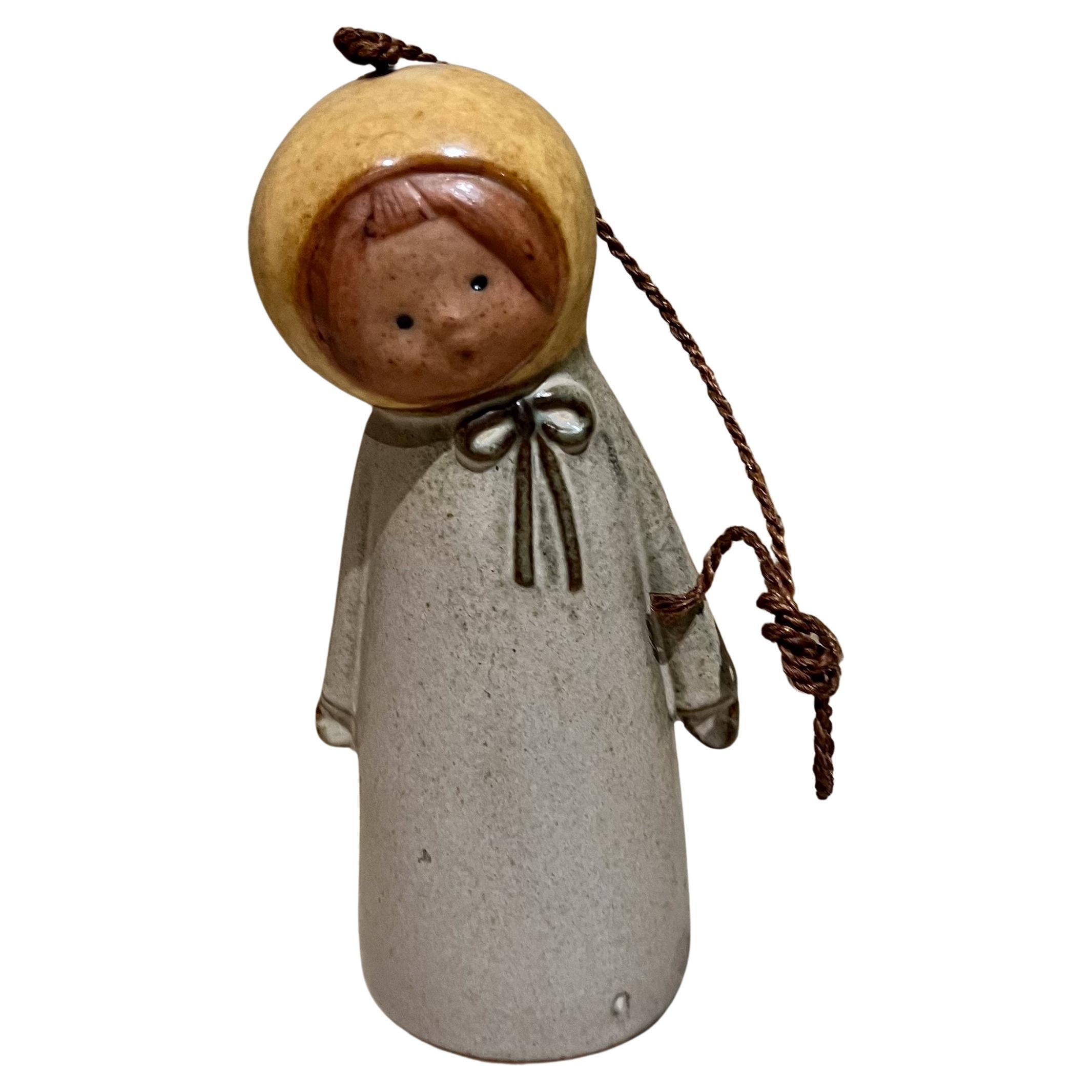 1960s Scandinavian Hanging Doll Bell Hand Crafted Art Pottery
