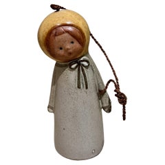 1960s Scandinavian Hanging Doll Bell Hand Crafted Art Pottery