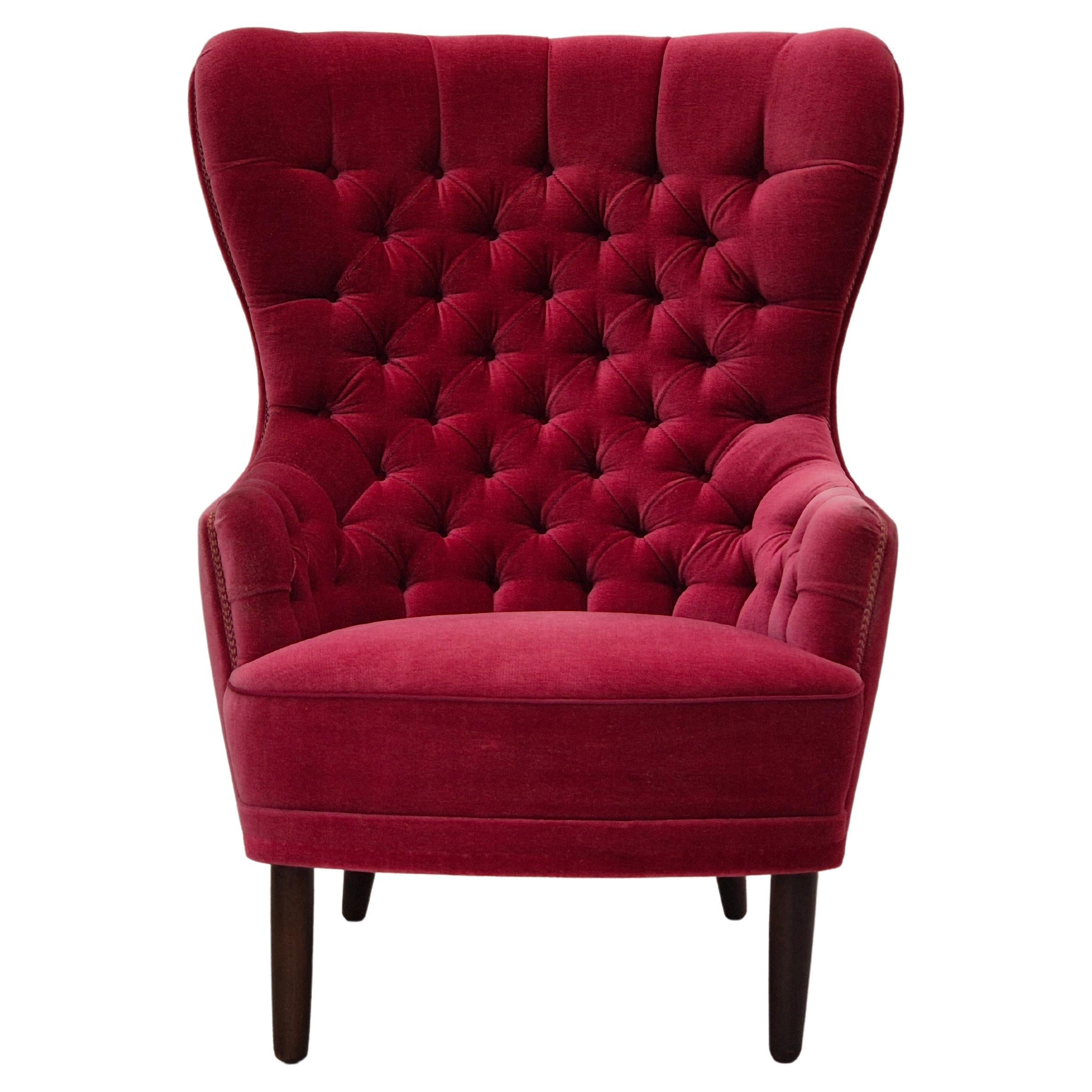 1960s, Scandinavian highback armchair, original condition, velour. For ...
