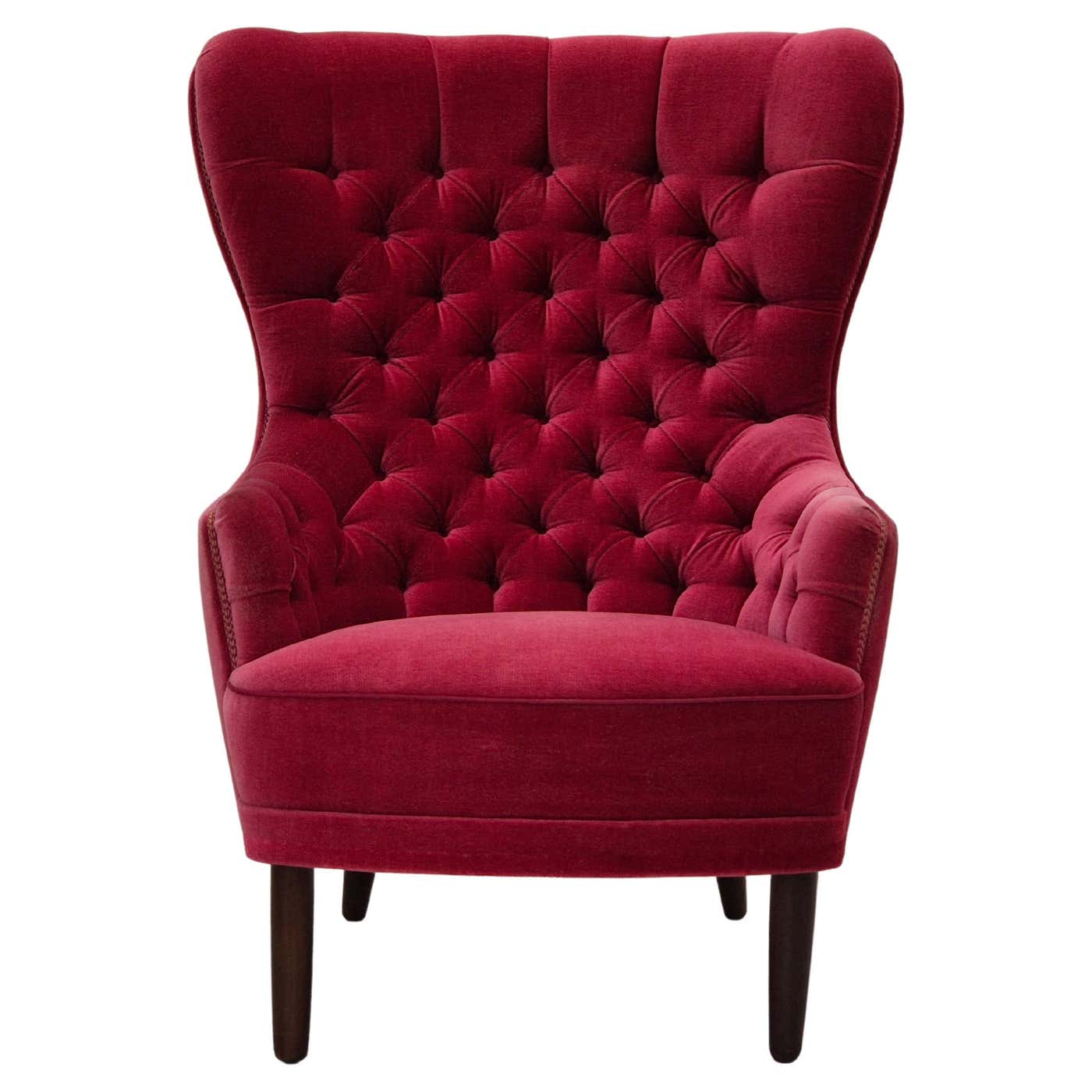 1960s, Scandinavian highback armchair, original condition, velour. For ...