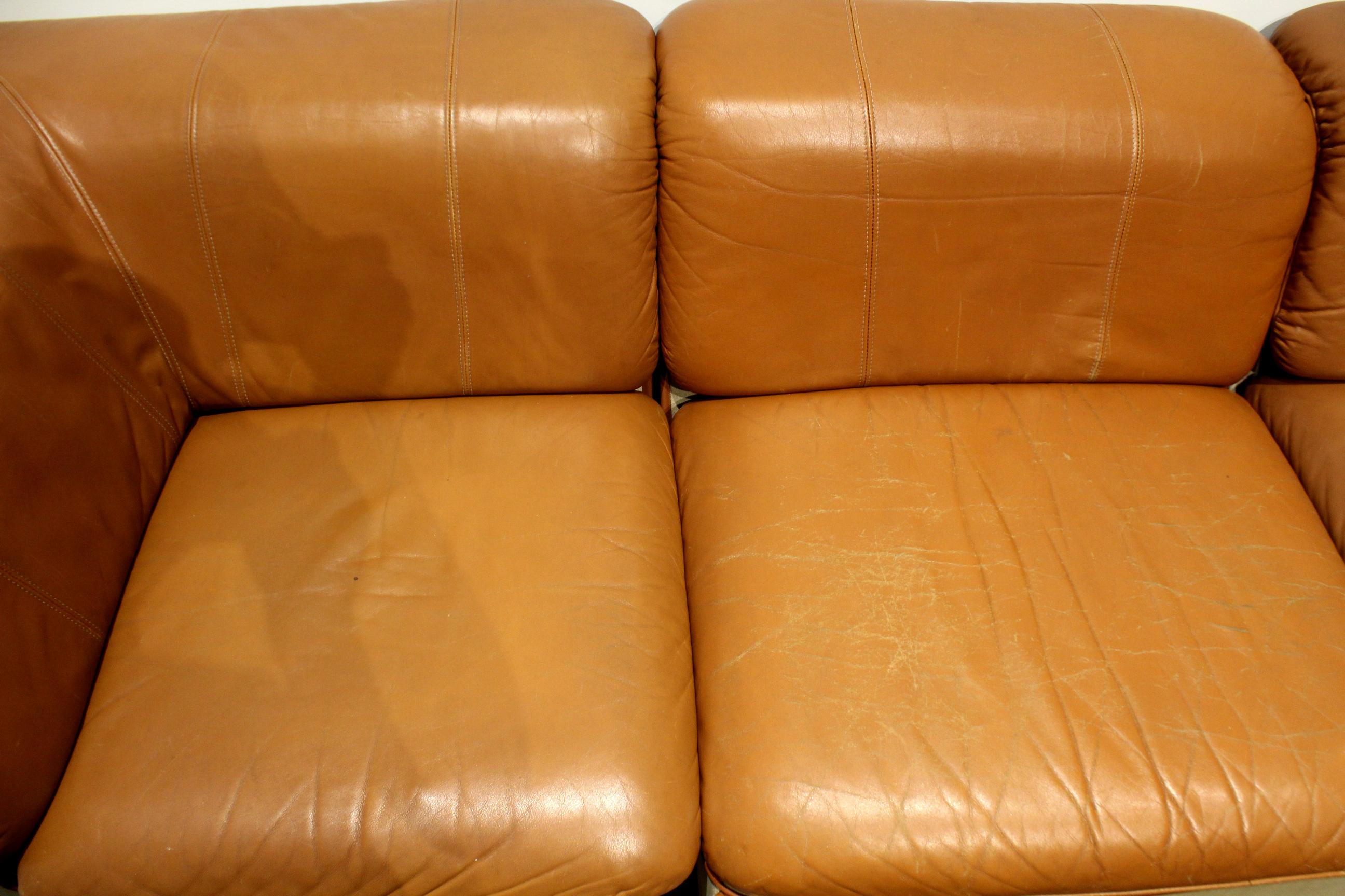 1960s Scandinavian Leather and Linen Modular Sectional Sofa For Sale 1