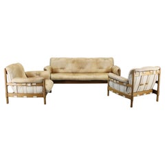 1960s Scandinavian Living Room Set of Sofa and Armchairs in Leather Uphostestery