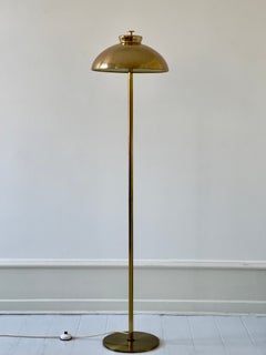 1960s Scandinavian Midcentury Floor Lamp in Patinated Brass with Perforated Top