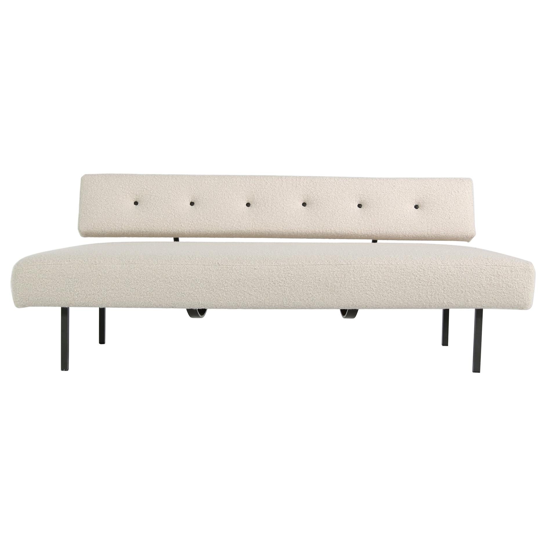 1960s Scandinavian Minimalist Daybed, Extendable Sofa, Danish Modern, Boucle Fur