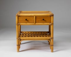 1960s Scandinavian Modern Cane, Rattan & Teak Bedside Table by DUX
