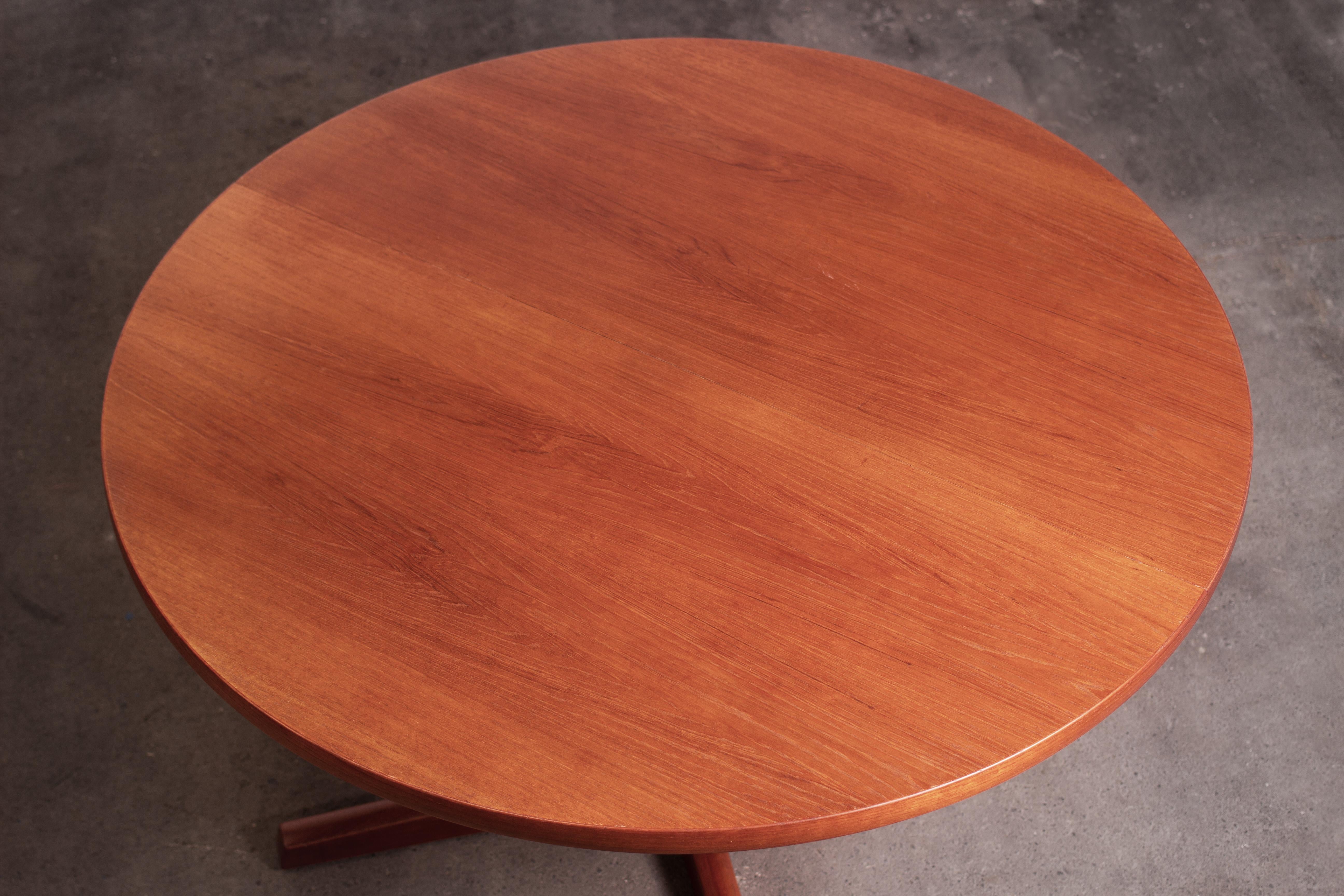 1960s Scandinavian Modern Danish Teak Round Extension Dining Table by Ansanger In Good Condition In Grand Cayman, KY