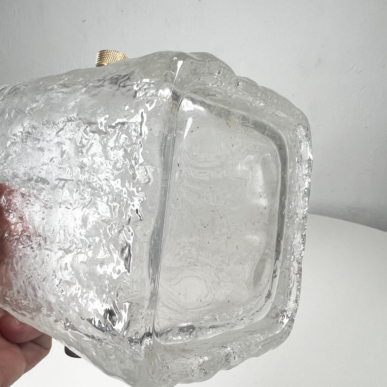 Mid-20th Century 1960s Scandinavian Modern Ice Bucket Crystal Art Glass Brass & Aluminum Handle For Sale