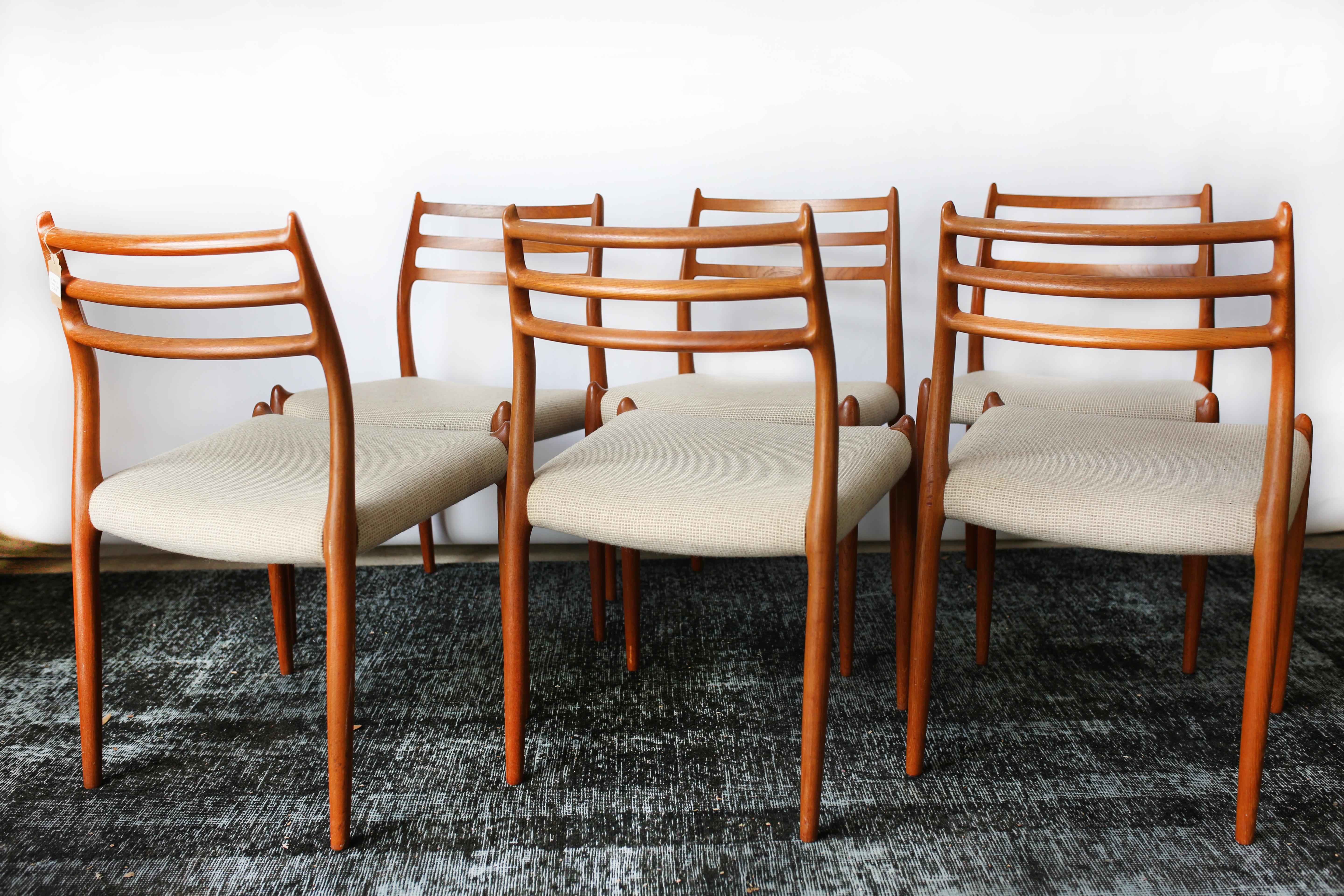 Mid-Century Modern Scandinavian Modern Model 78 Teak Dining Chairs by Niels O. Moller, Set of Six