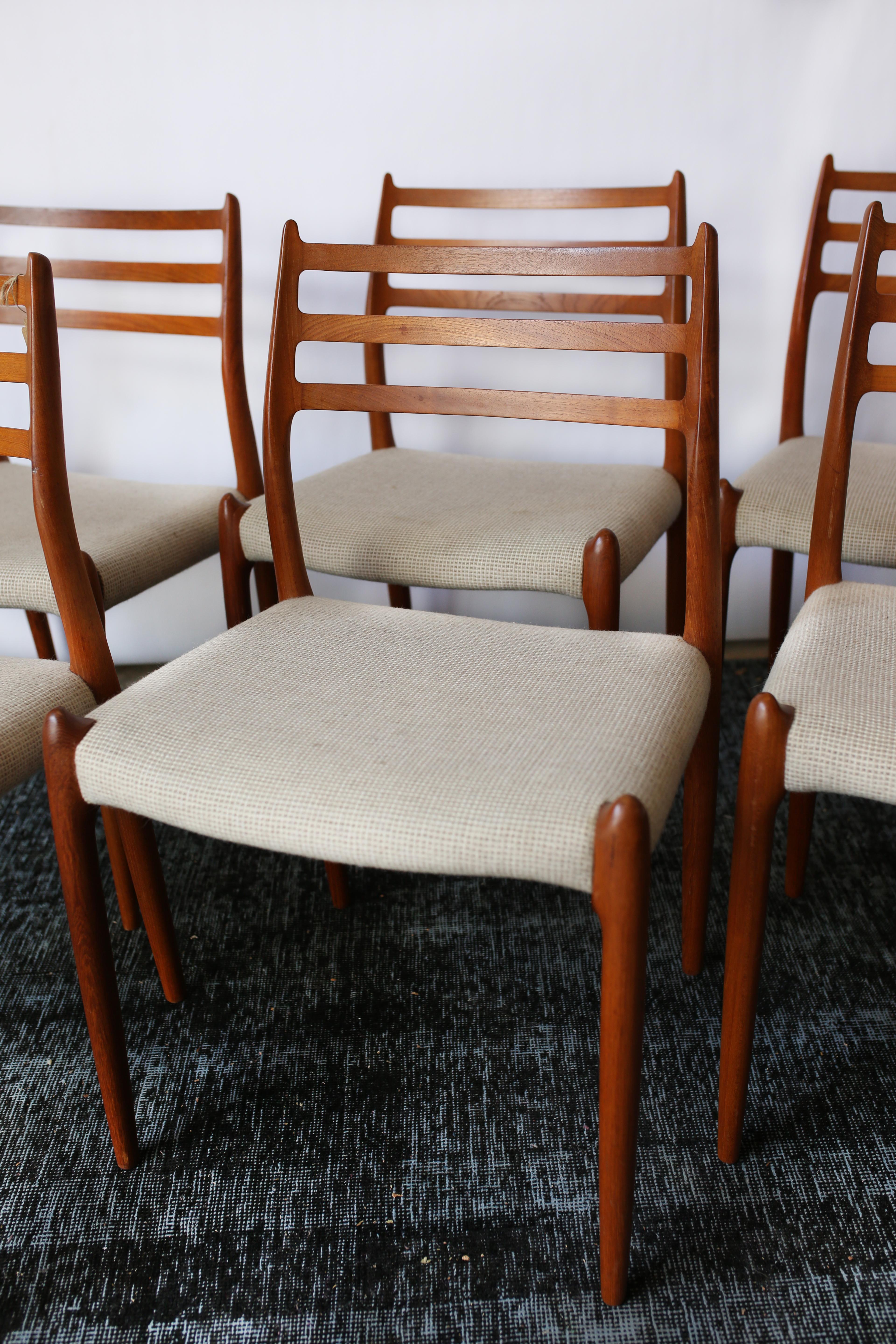 Upholstery Scandinavian Modern Model 78 Teak Dining Chairs by Niels O. Moller, Set of Six