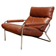 1960s Scandinavian Modern Tubular Chrome And Brown Leather Lounge Chair
