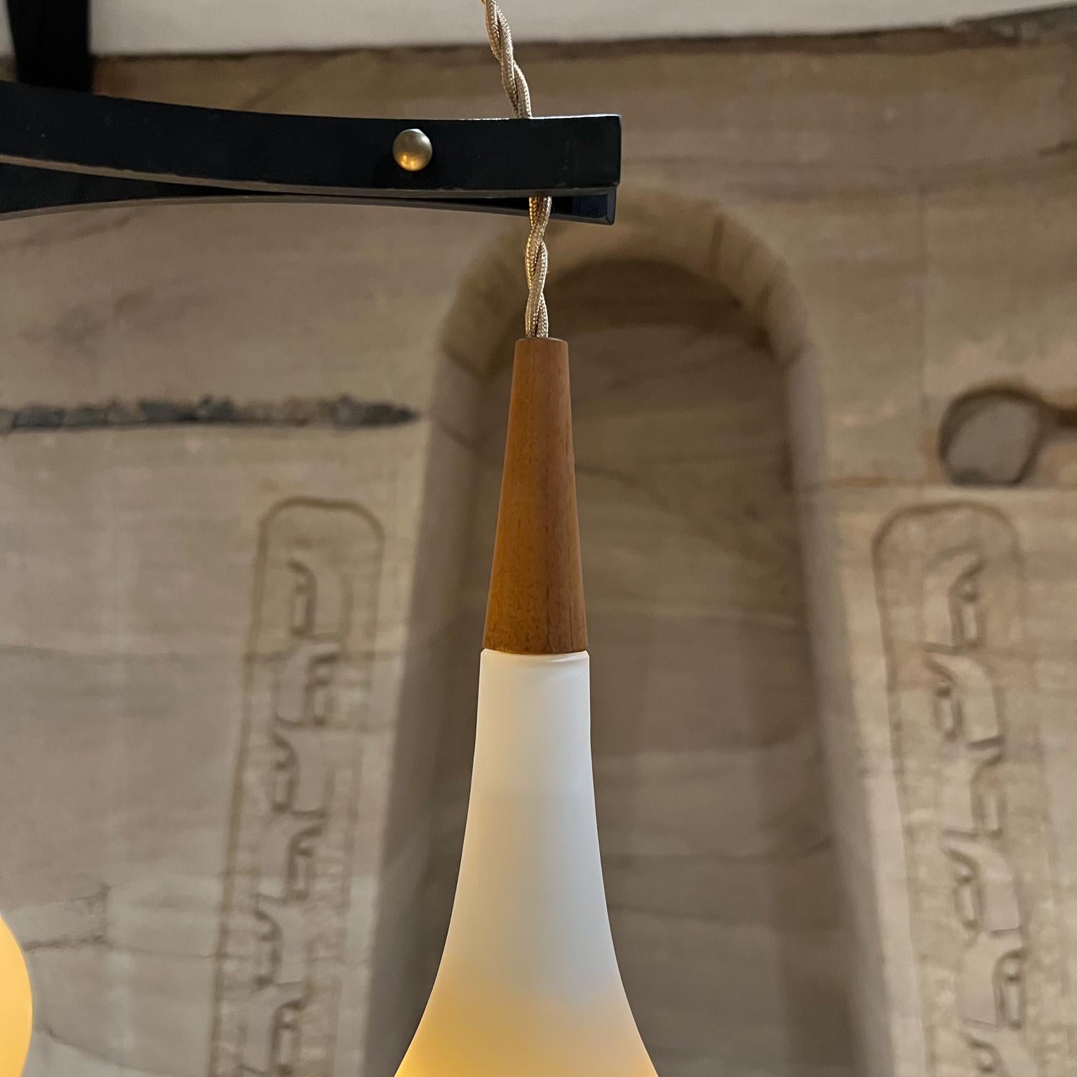 Danish 1960s Scandinavian Lamp Pendant Teardrop Milk Glass & Teak Holm Sorensen Denmark For Sale