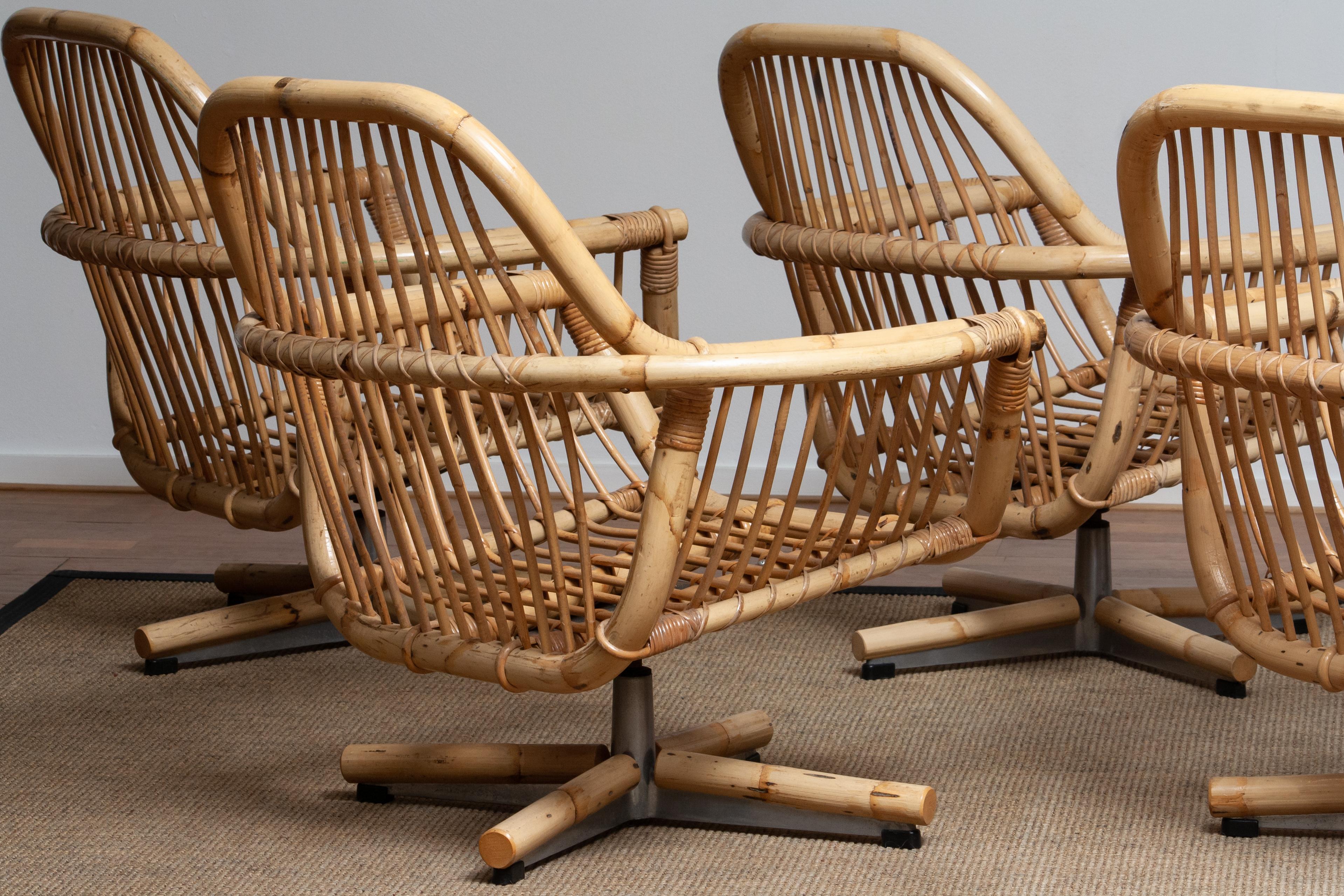 1960s Scandinavian Rattan Garden Set or Lounge Set Consist Five Swivel Chairs 2