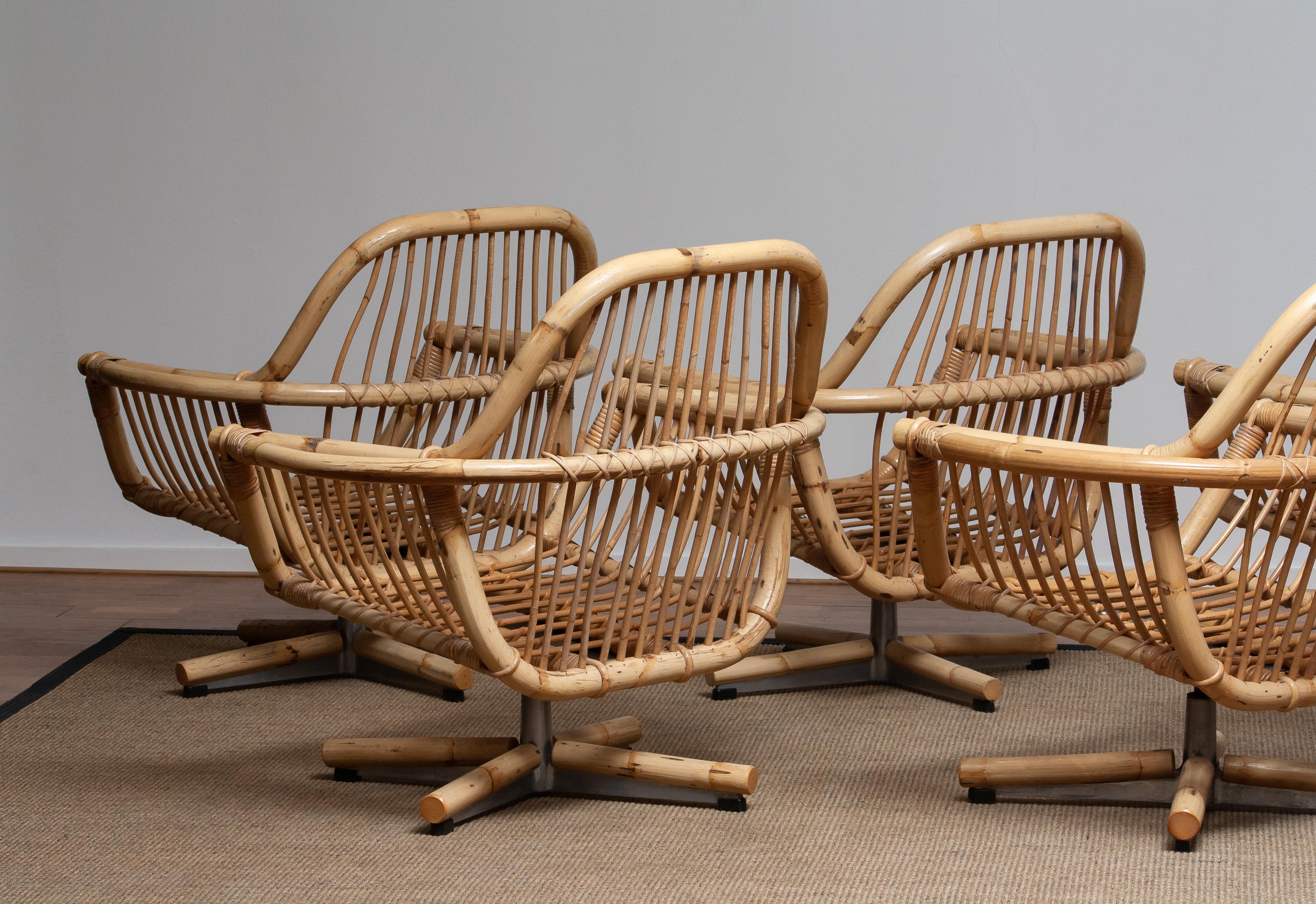 1960s Scandinavian Rattan Garden Set or Lounge Set Consist Five Swivel Chairs 5
