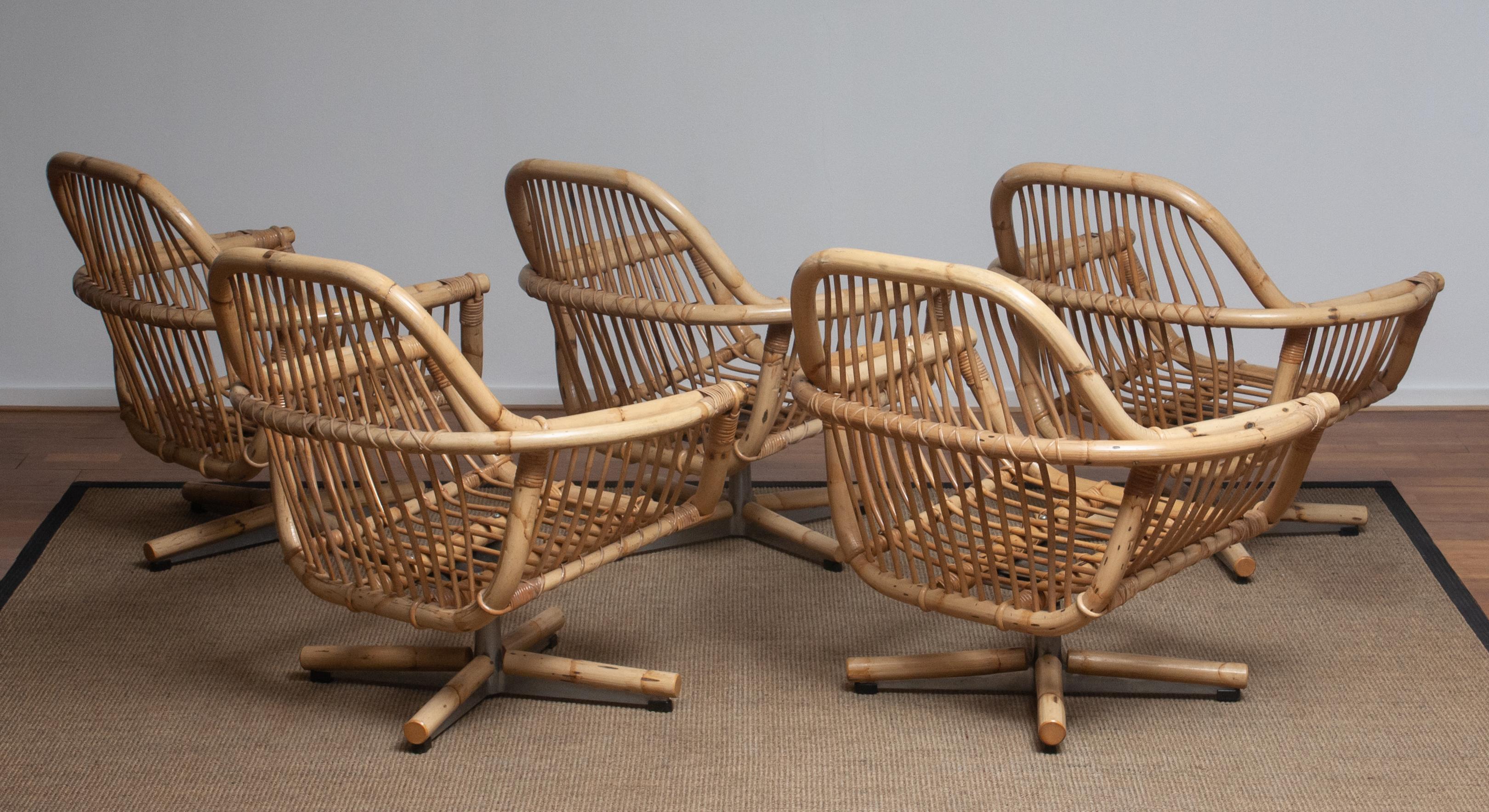 1960s Scandinavian Rattan Garden Set or Lounge Set Consist Five Swivel Chairs 1