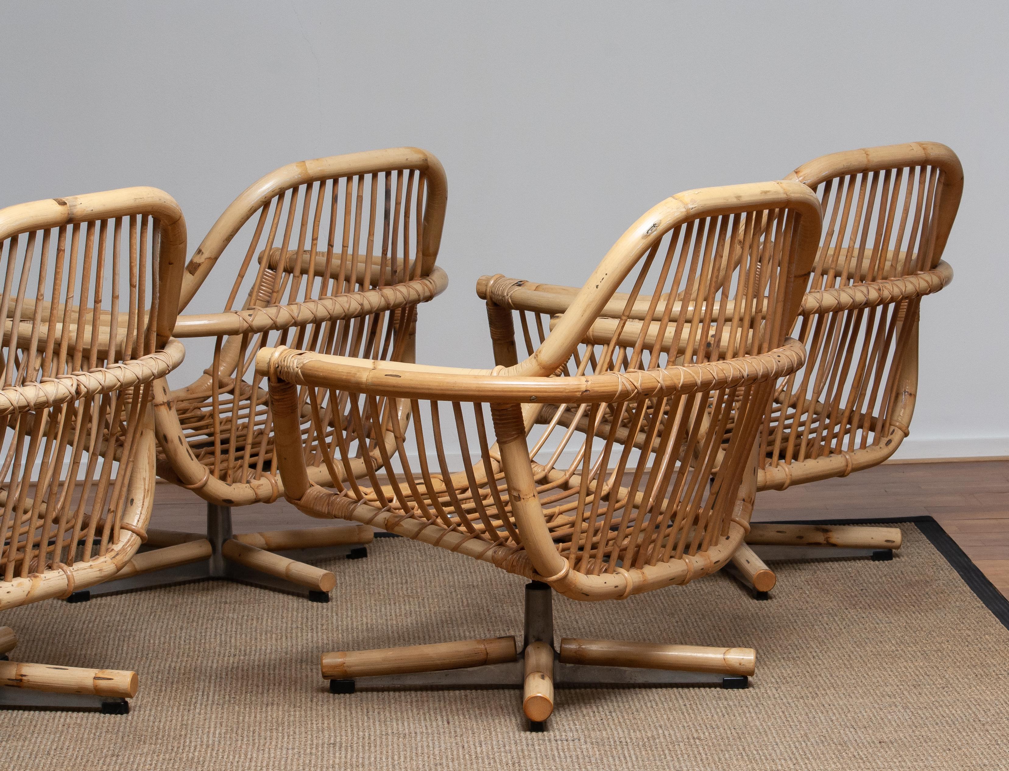 1960s Scandinavian Rattan Garden Set or Lounge Set Consist Five Swivel Chairs 7