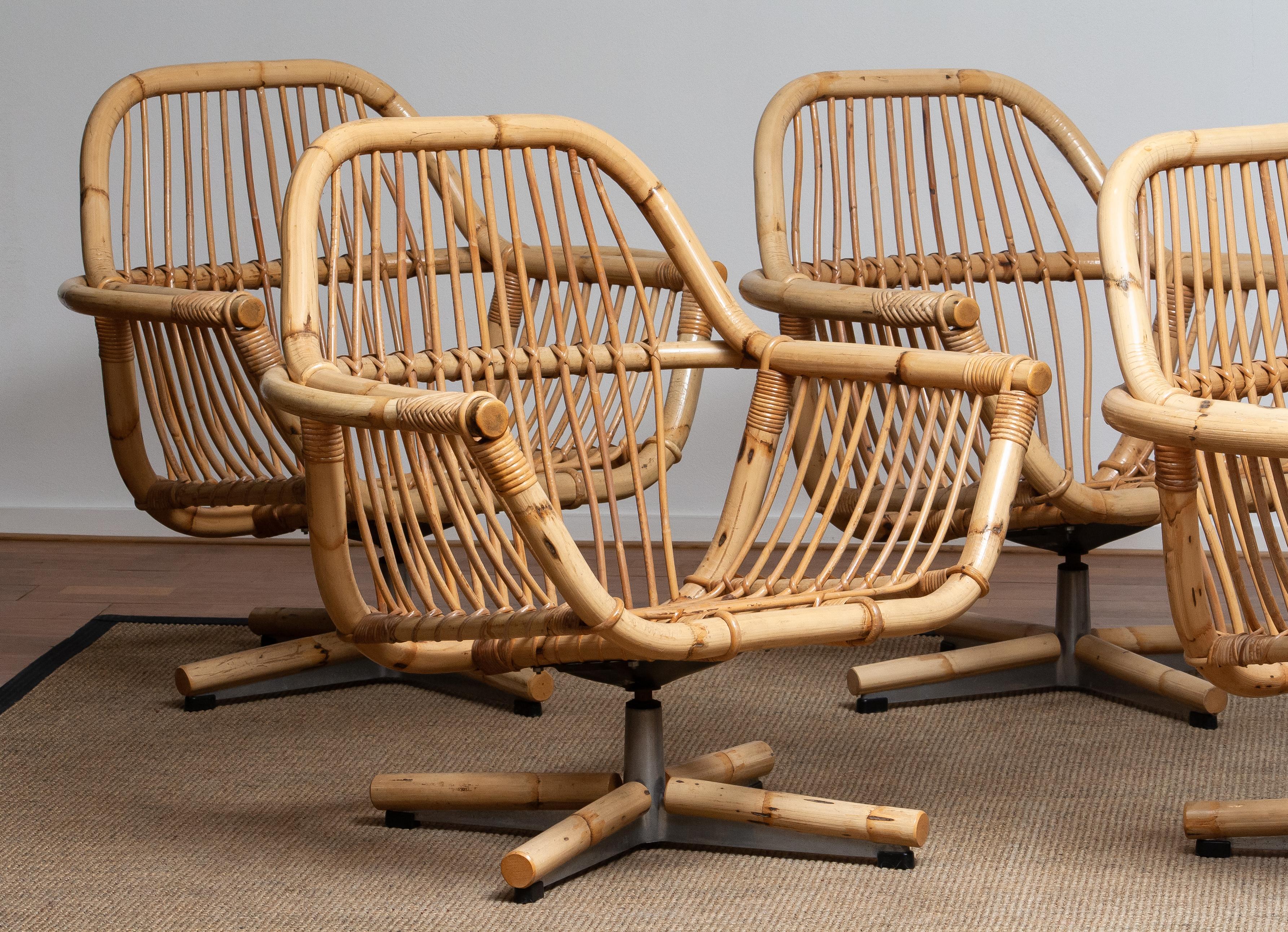 1960s Scandinavian Rattan Garden Set or Lounge Set Consist Five Swivel Chairs 1