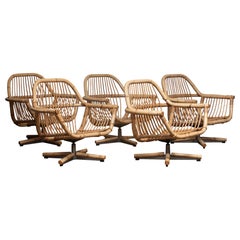 1960s Scandinavian Rattan Garden Set or Lounge Set Consist Five Swivel Chairs