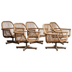 1960s Scandinavian Rattan Garden Set or Lounge Set Consist Five Swivel Chairs