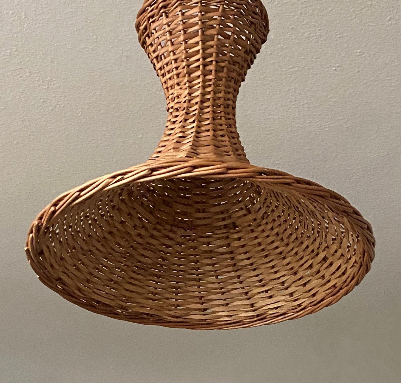 Hand-Crafted 1960s Scandinavian Rattan Pendant For Sale