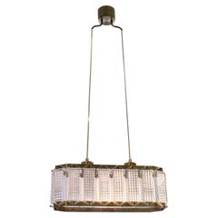 1960s Scandinavian Rectangular Molded Prism Glass and Brass Ceiling Light