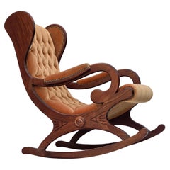 1960s, Scandinavian rocking chair, furniture velour, dark beech wood.