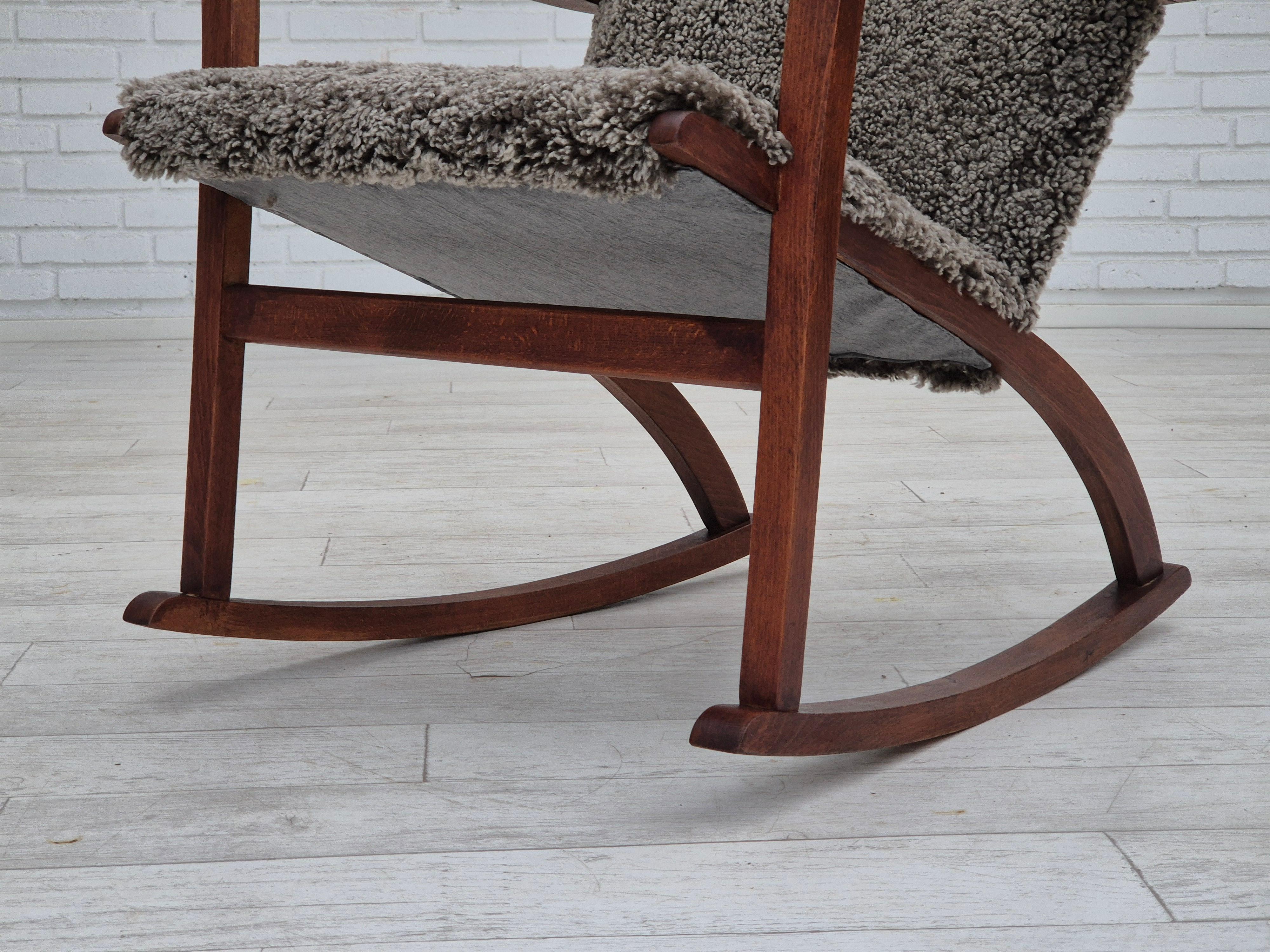1960s, Scandinavian rocking chair, reupholstered in quality genuine sheepskin. 8