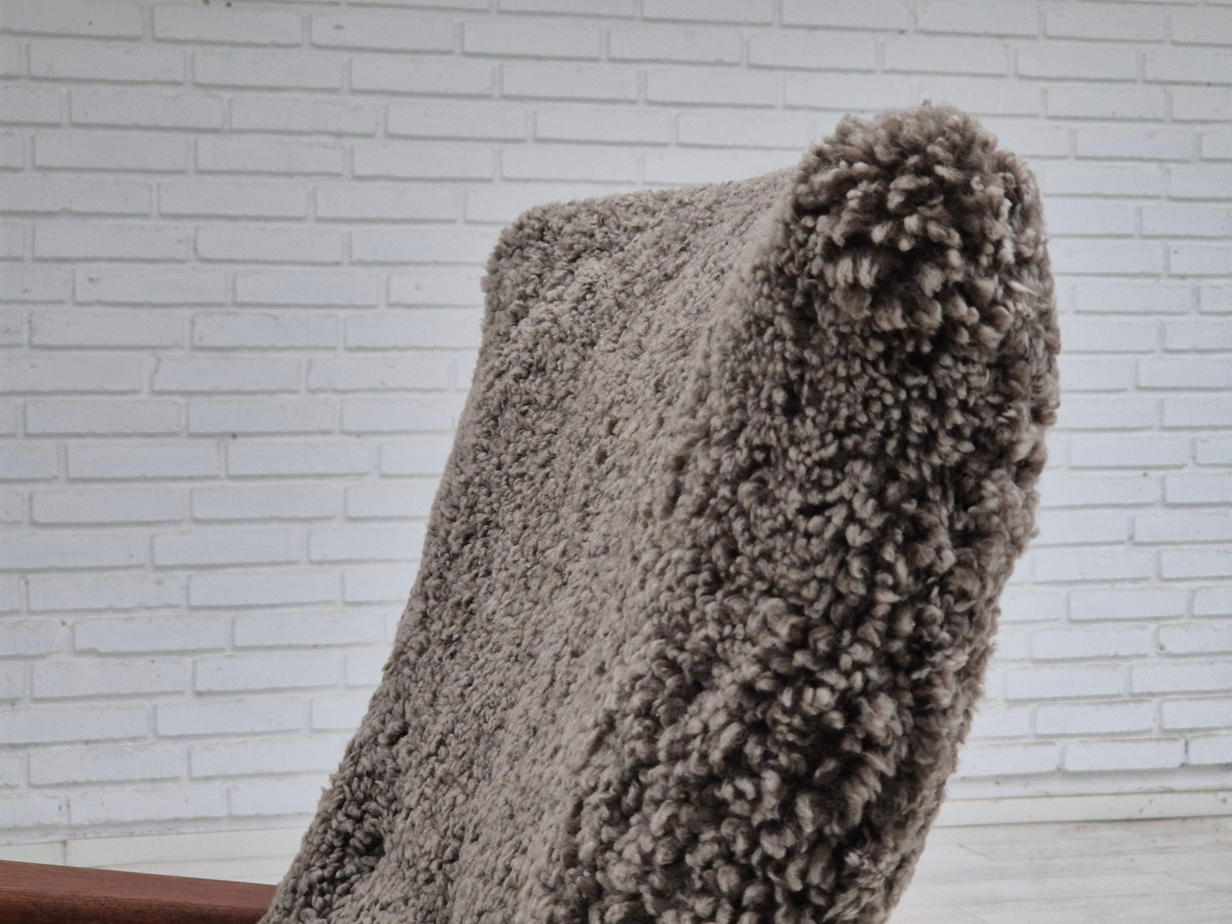 1960s, Scandinavian rocking chair, reupholstered in quality genuine sheepskin. 11