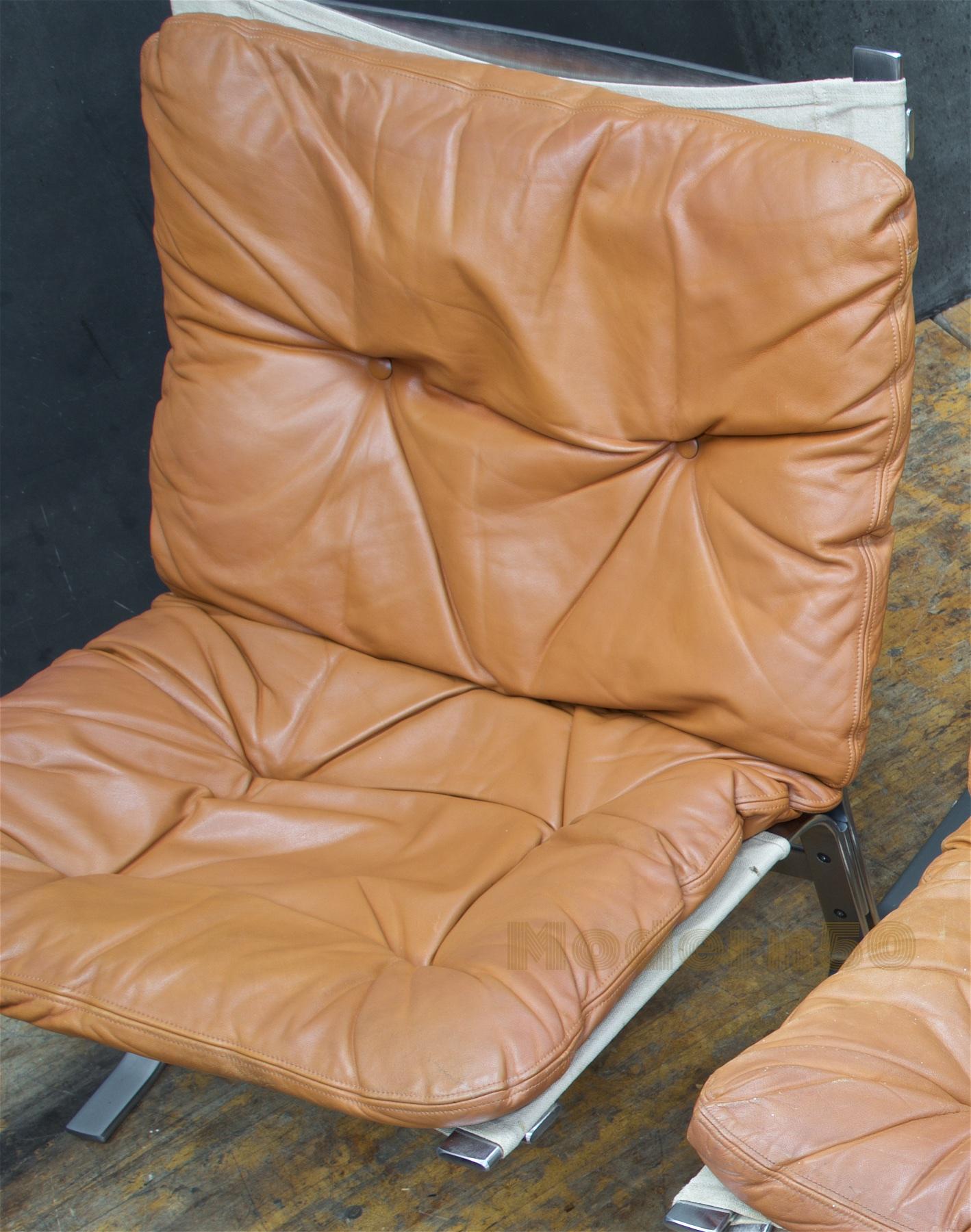1960s Scandinavian Steel Leather Sling Lounge Chairs Mid-Century Cabinmodern 2