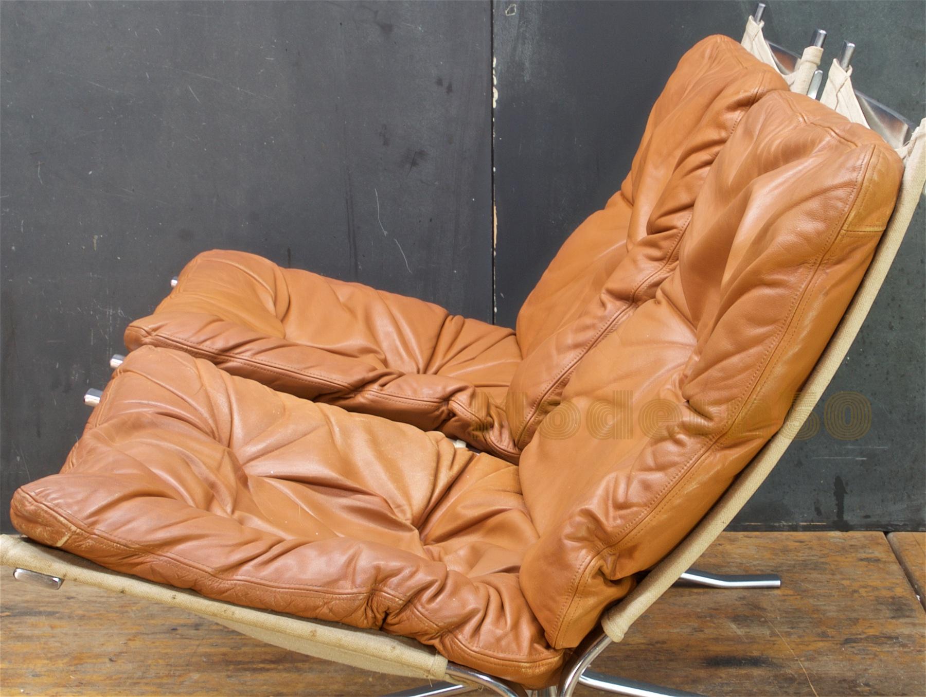 1960s Scandinavian Steel Leather Sling Lounge Chairs Mid-Century Cabinmodern 5
