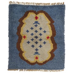 1960's Scandinavian Swedish Rya Carpet with Traditional Folk Art Style