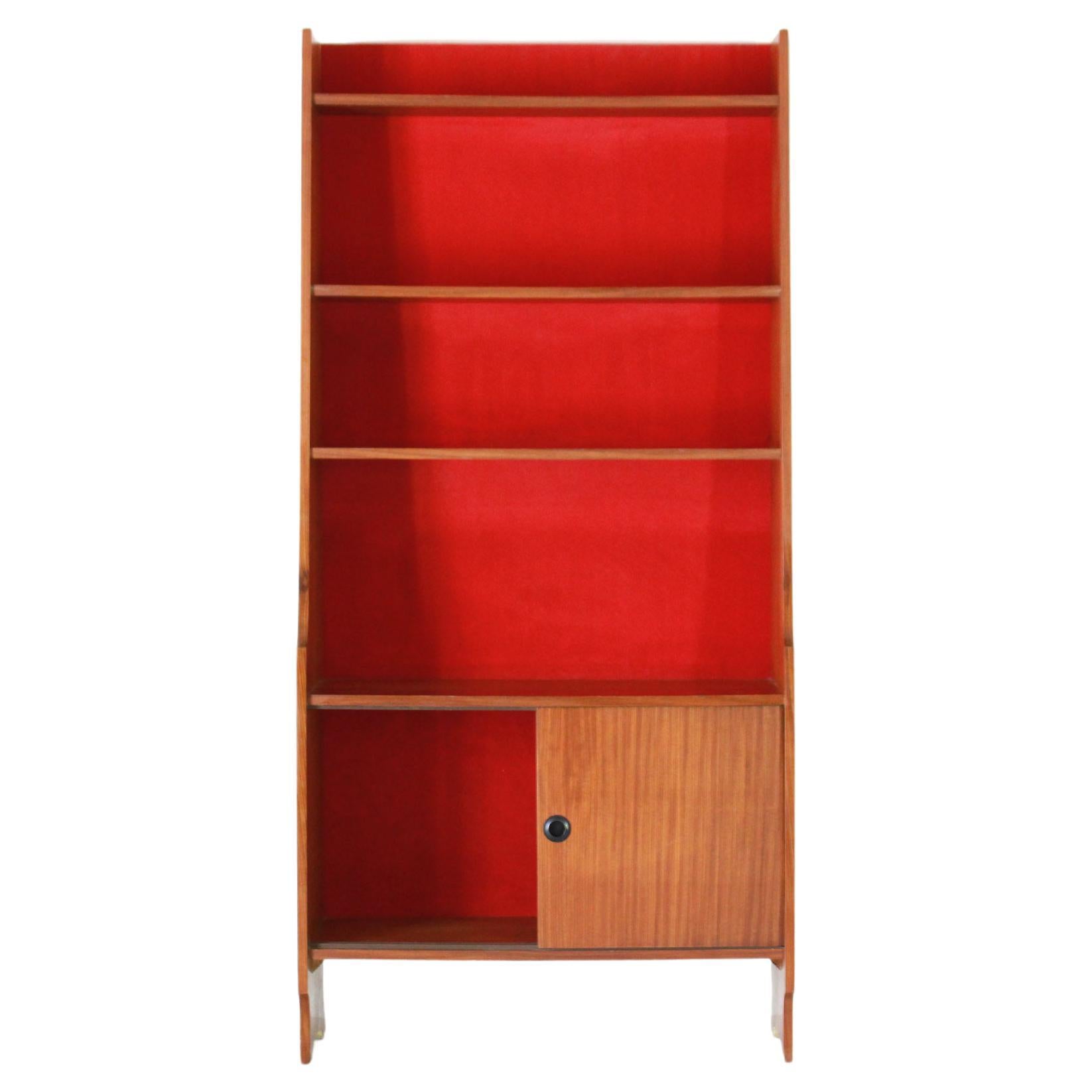 1960s Scandinavian Teak and Velvet Vintage Book Shelf with Modular Structure