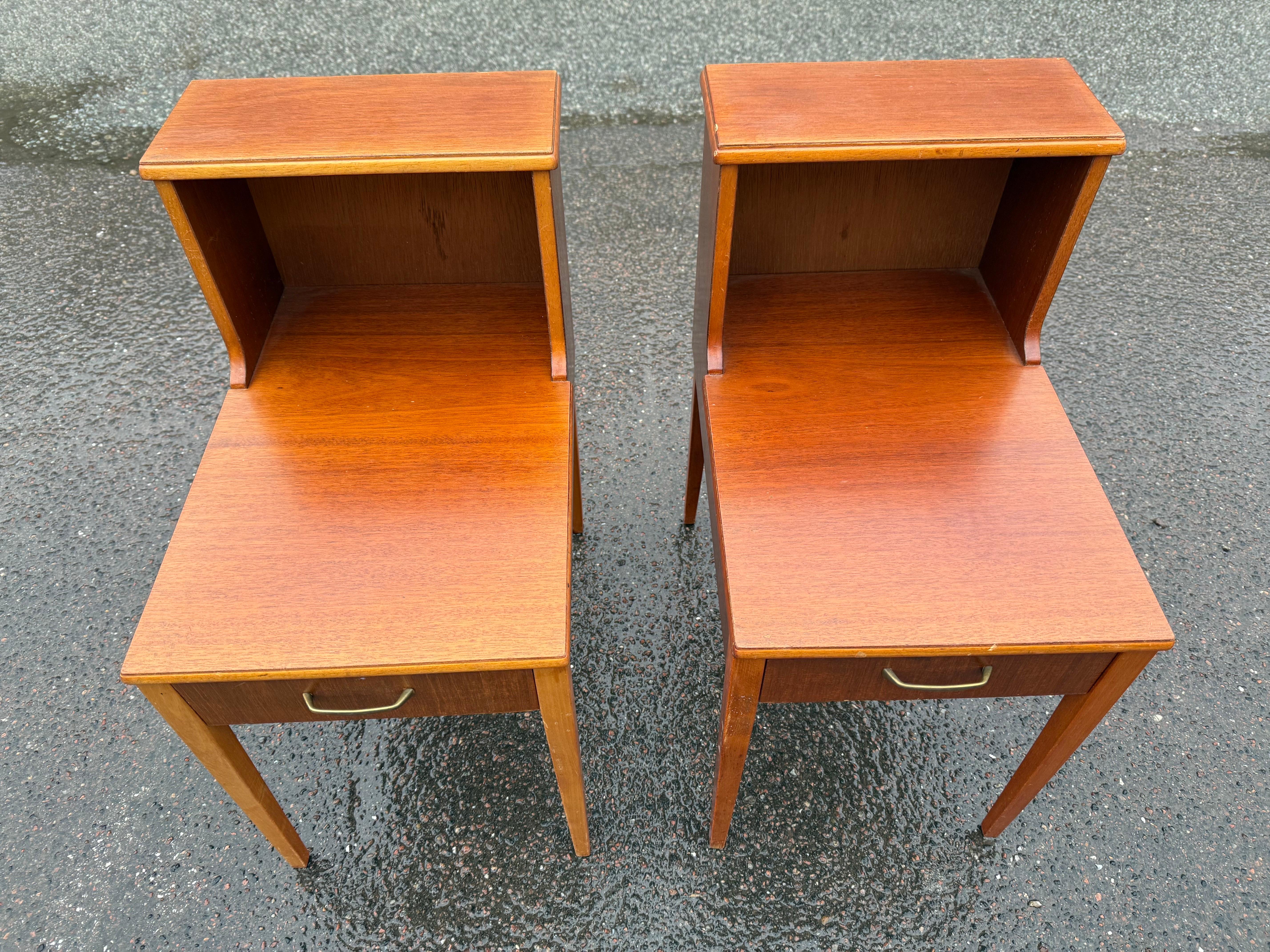 simple and beautiful 1960s Scandinavian teak night stands with Double Top and oak legs