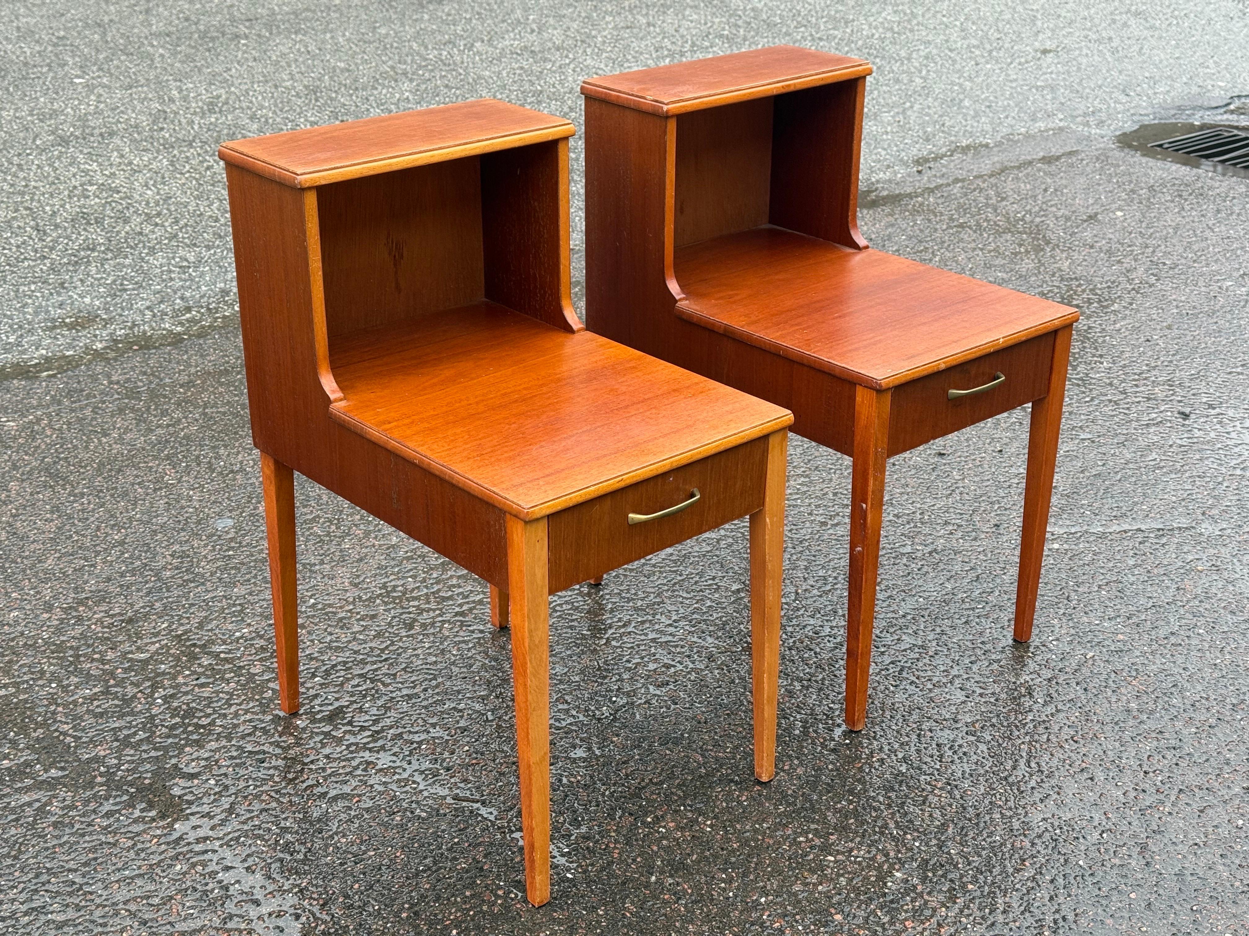 Mid-Century Modern 1960s Scandinavian teak night stands with Double Top For Sale
