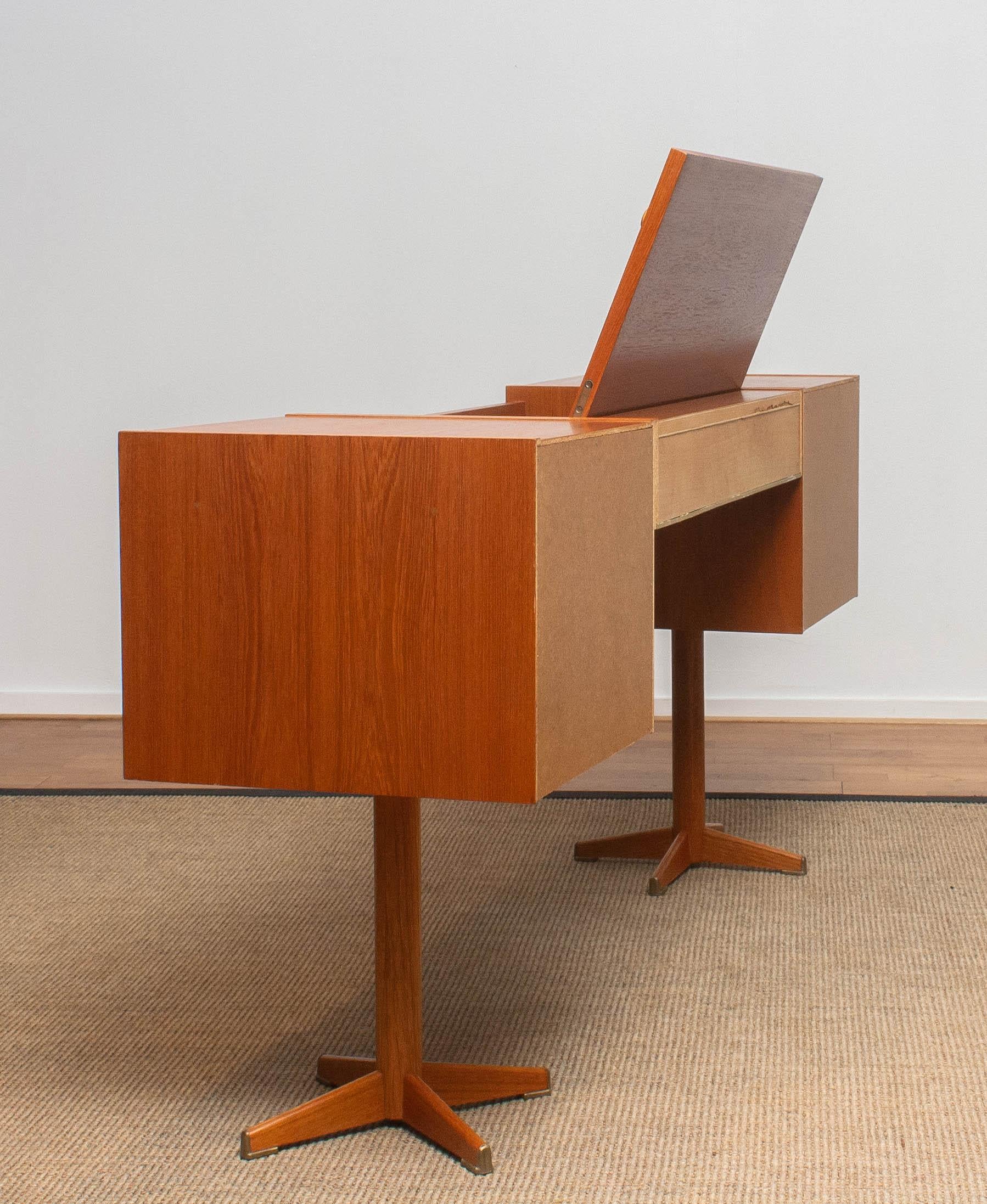 1960s, Scandinavian Vanity Desk in Teak and Brass, Sweden 11