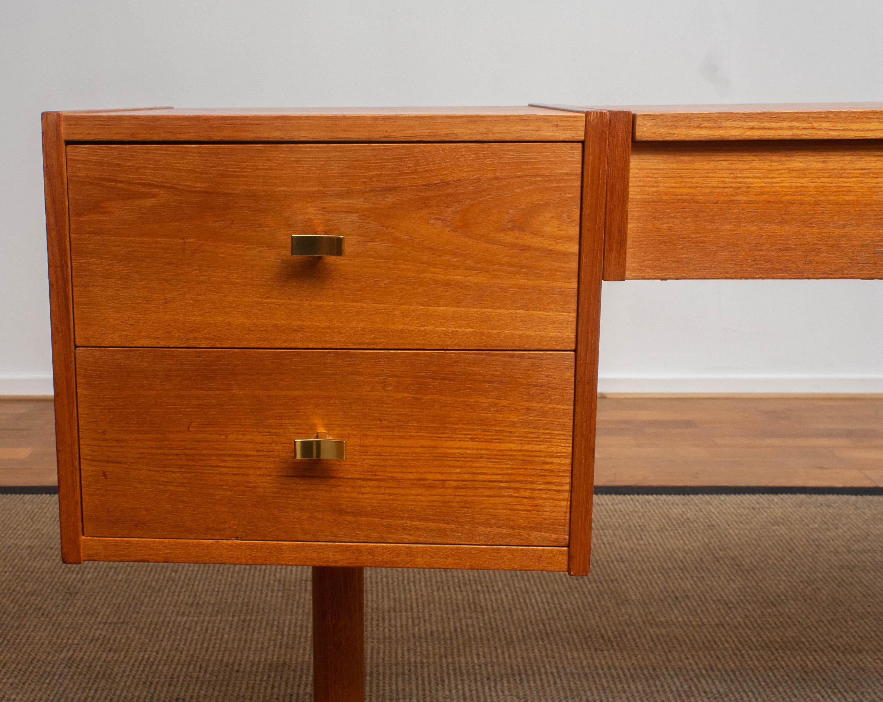 1960s, Scandinavian Vanity Dressing Table Desk in Teak and Brass, Sweden 5