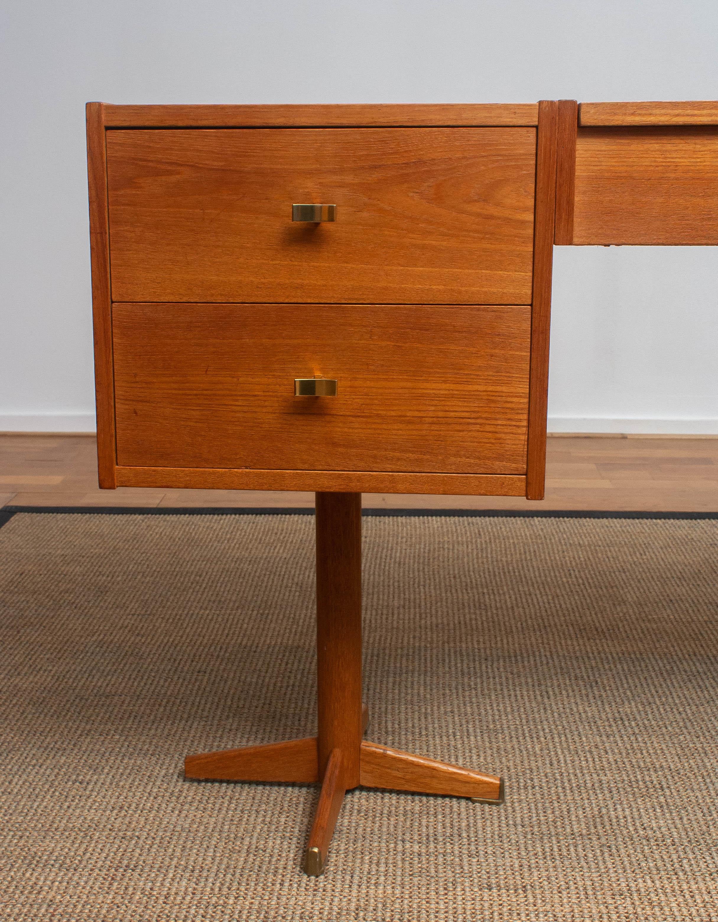 1960s, Scandinavian Vanity Dressing Table Desk in Teak with Brass Details F 6