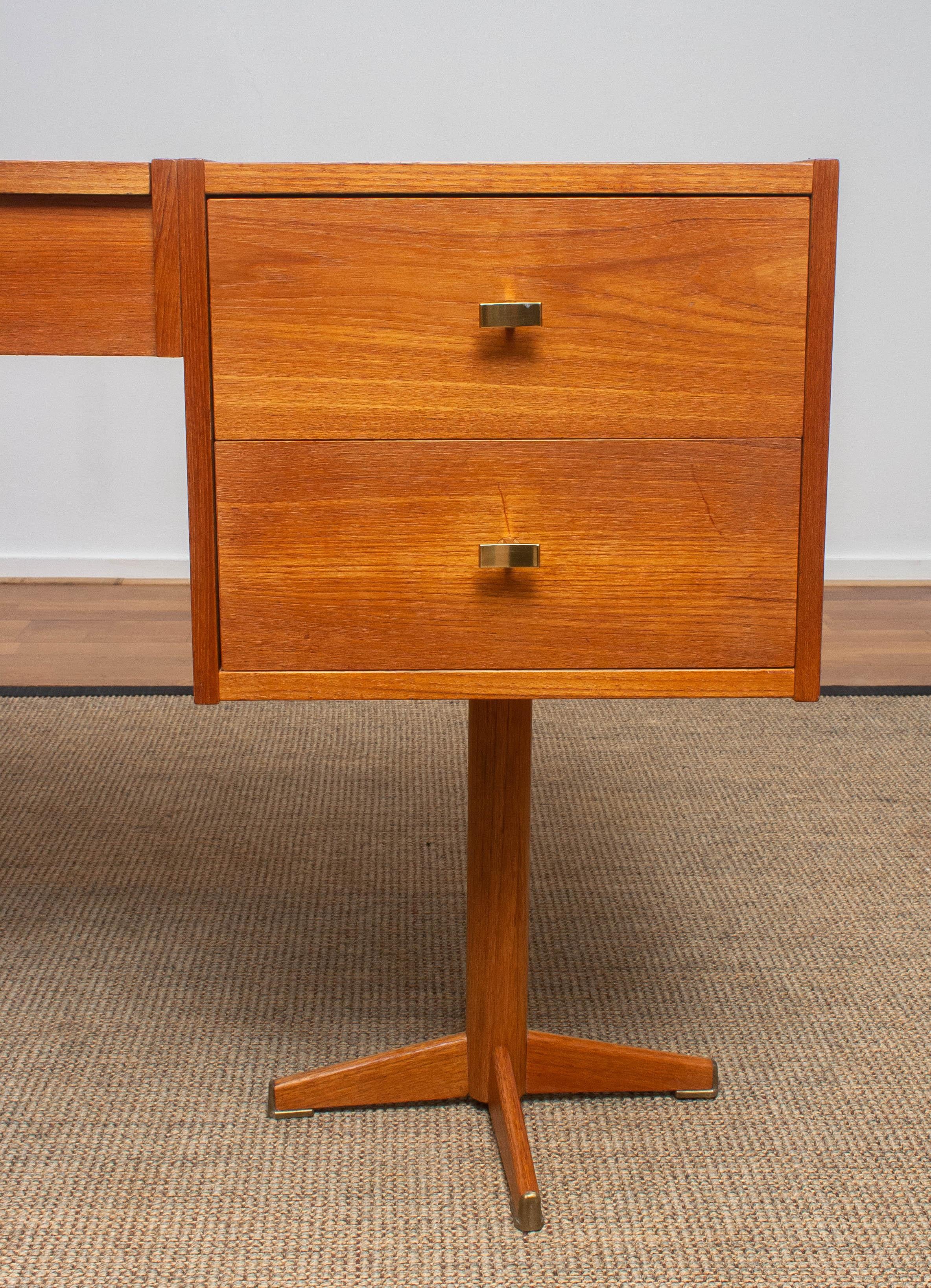 1960s, Scandinavian Vanity Dressing Table Desk in Teak with Brass Details F 7