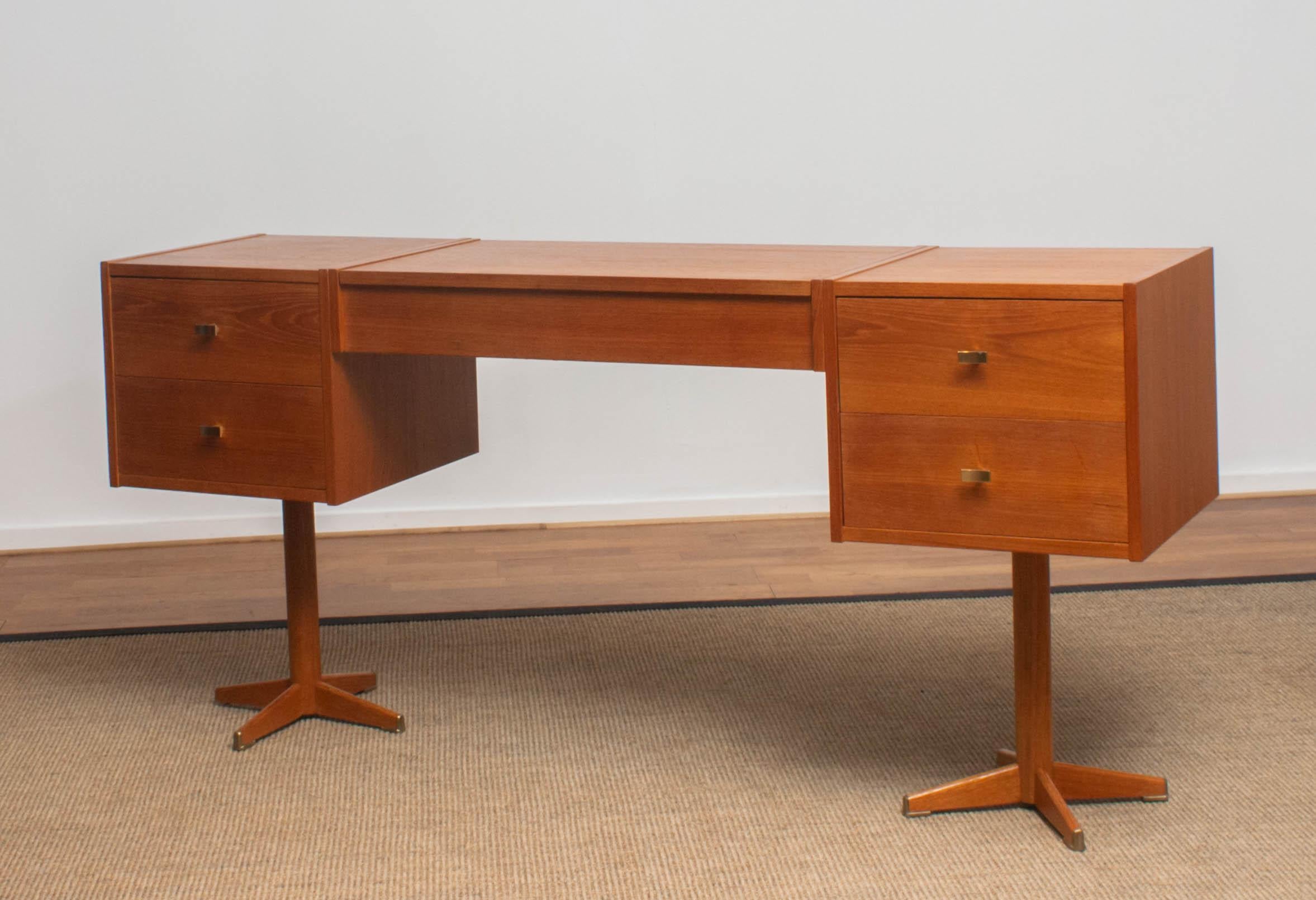 1960s, Scandinavian Vanity Dressing Table Desk in Teak with Brass Details F 8
