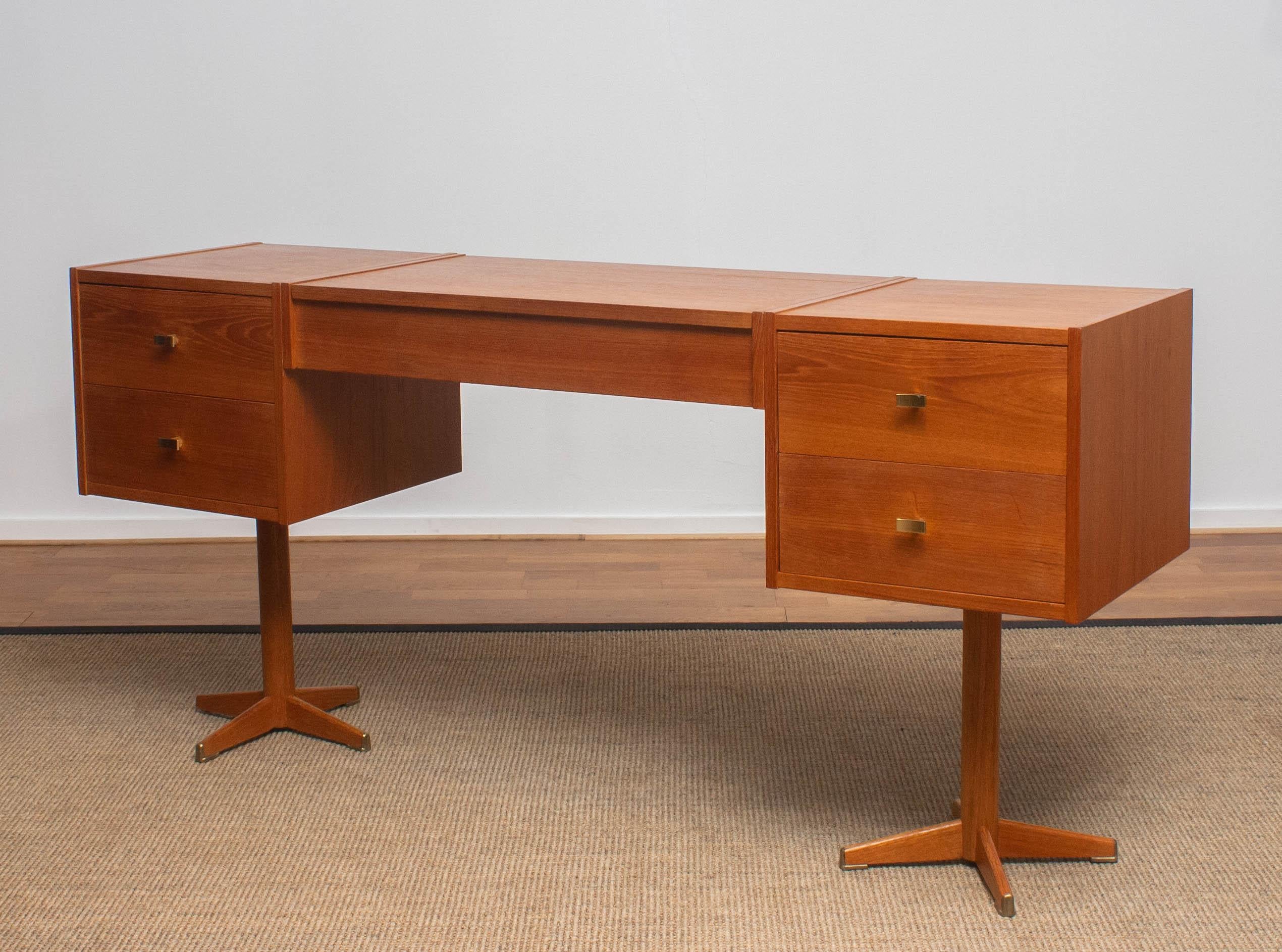 1960s, Scandinavian Vanity Dressing Table Desk in Teak with Brass Details F 9