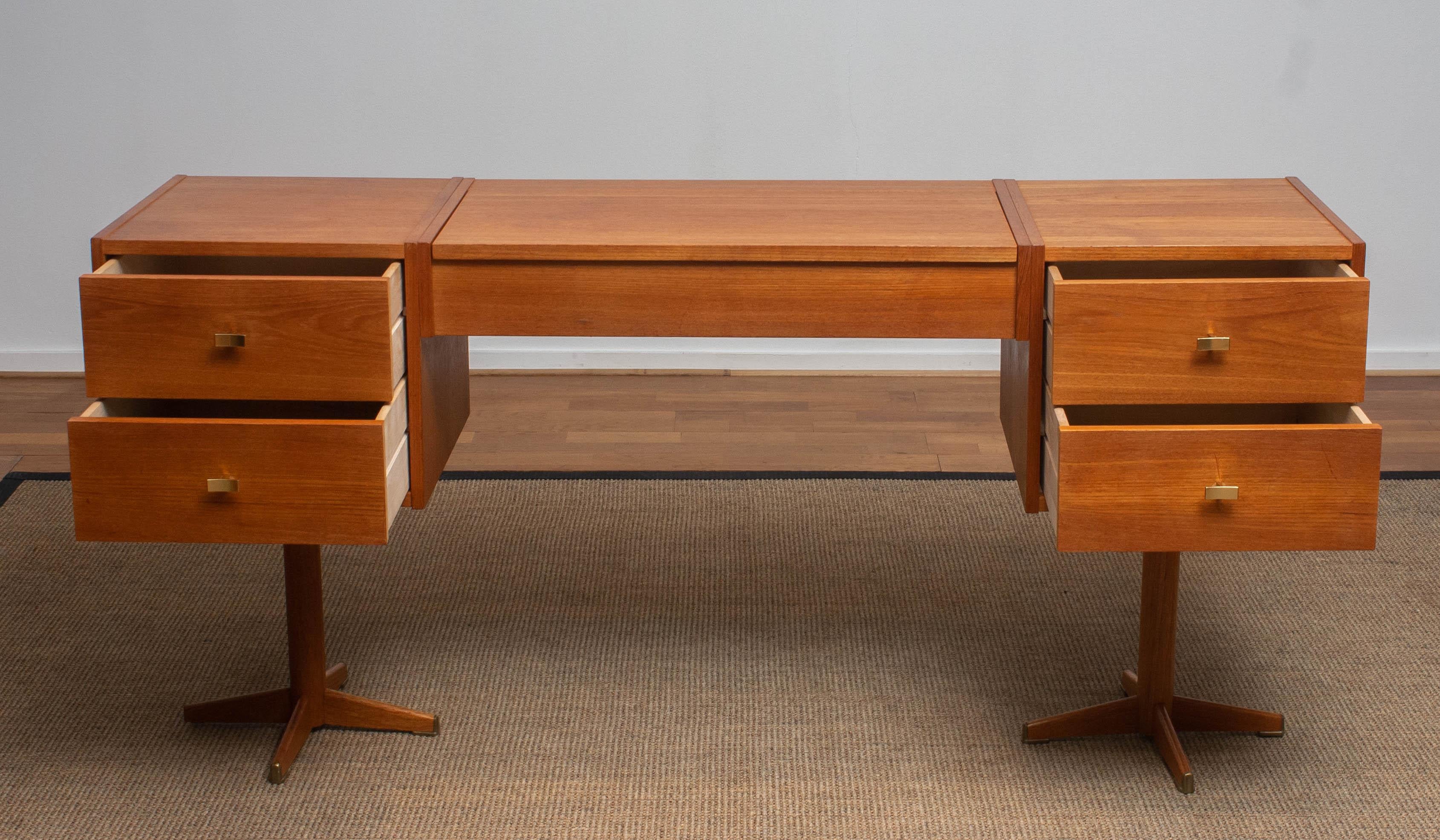1960s, Scandinavian Vanity Dressing Table Desk in Teak with Brass Details F 2