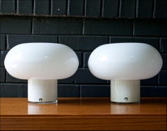 1960s Scandinavian White Cloud Table Lamps Pair Swedish Art Glass Ski Chalet