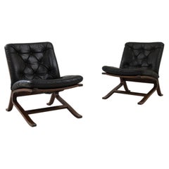 1960s Scandinavian Wooden and Leather Armchairs by Ingmar Relling