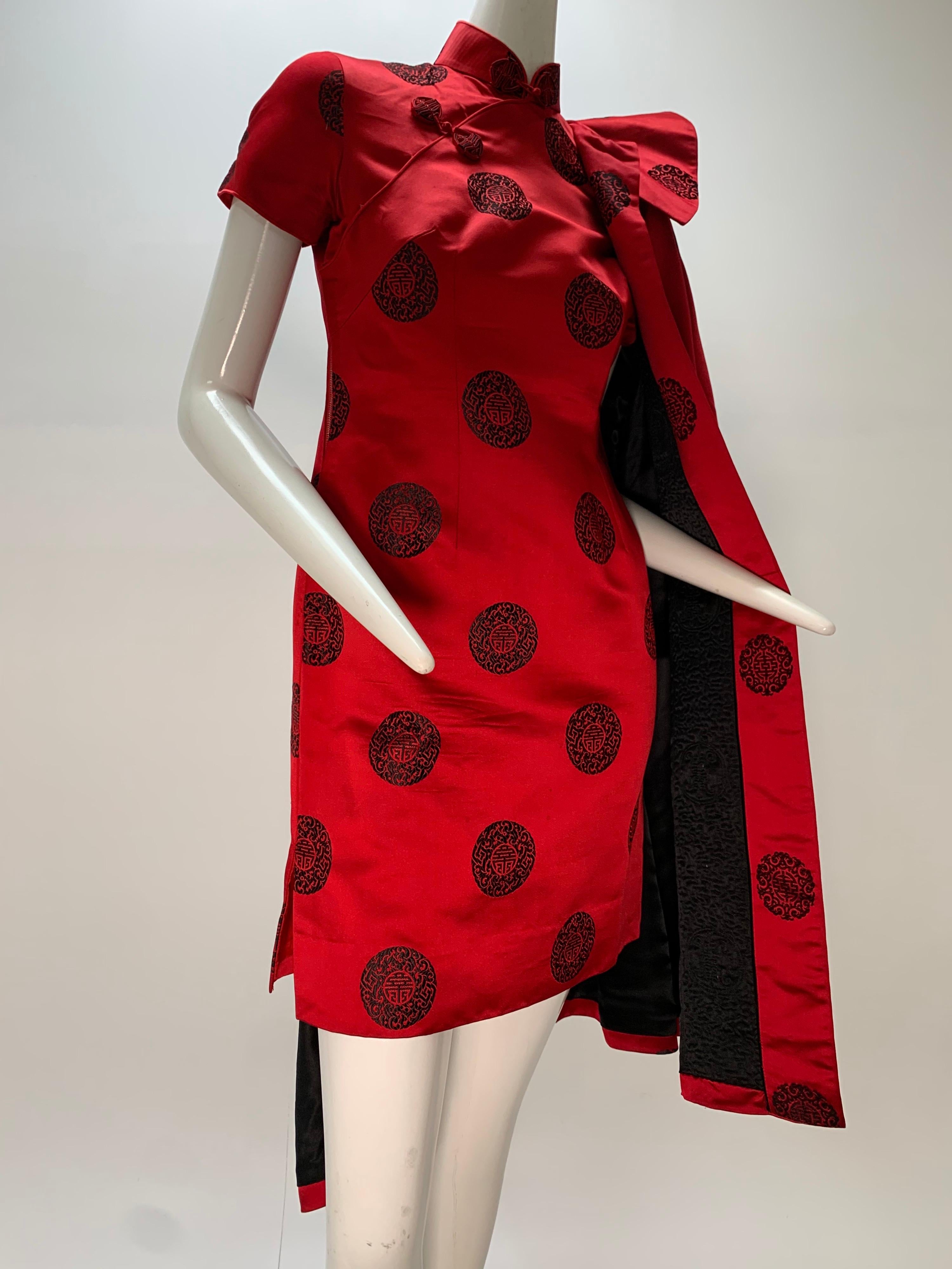 1960s Scarlet Hong Kong Silk Satin Mini Dress Cheongsam and Coat Ensemble  2