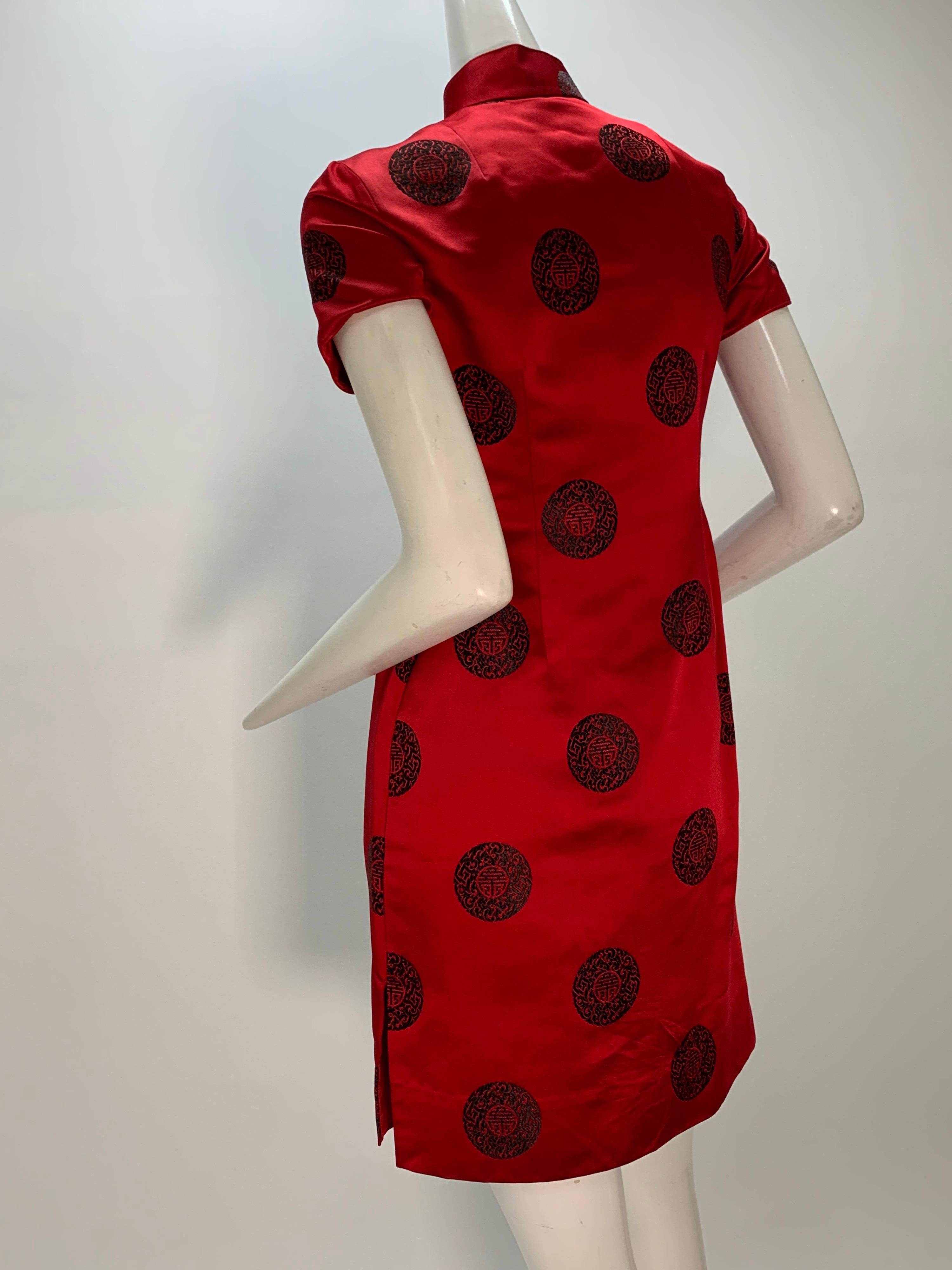 1960s Scarlet Hong Kong Silk Satin Mini Dress Cheongsam and Coat Ensemble  4