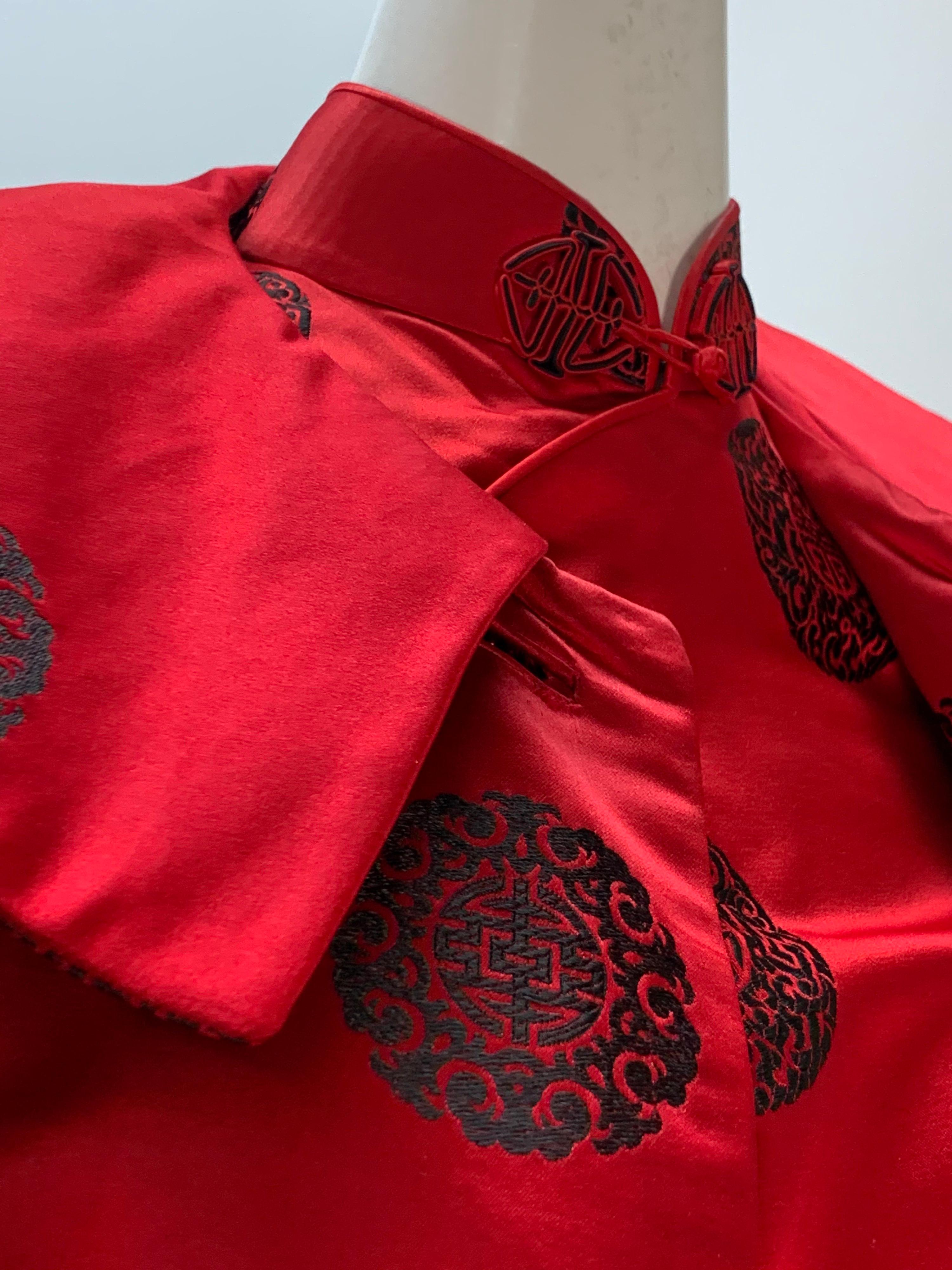 Red 1960s Scarlet Hong Kong Silk Satin Mini Dress Cheongsam and Coat Ensemble 