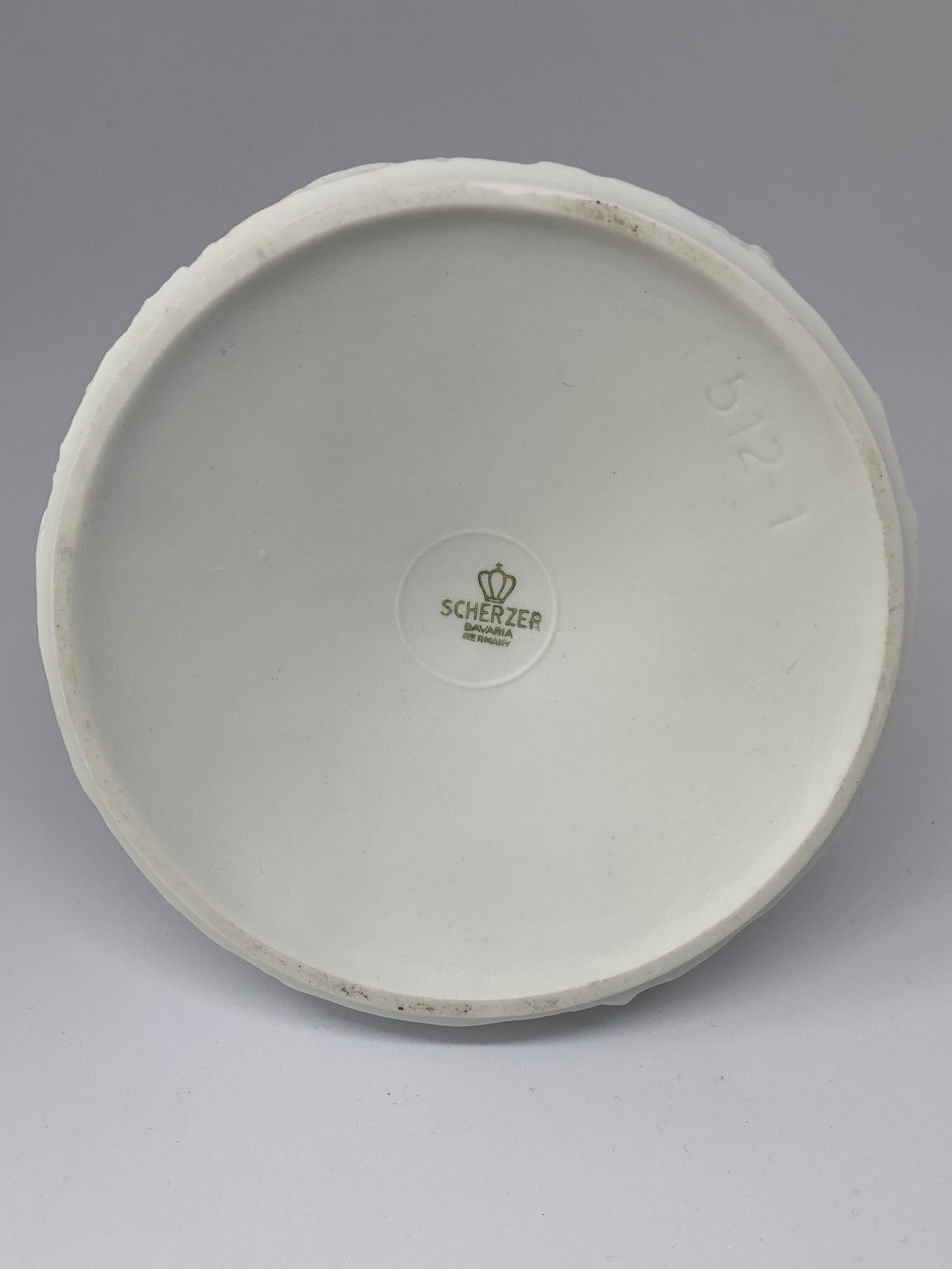 Mid-Century Modern 1960s Scherzer Bavaria Germany White Porcelain Op Art Moonscape Bisque Vase