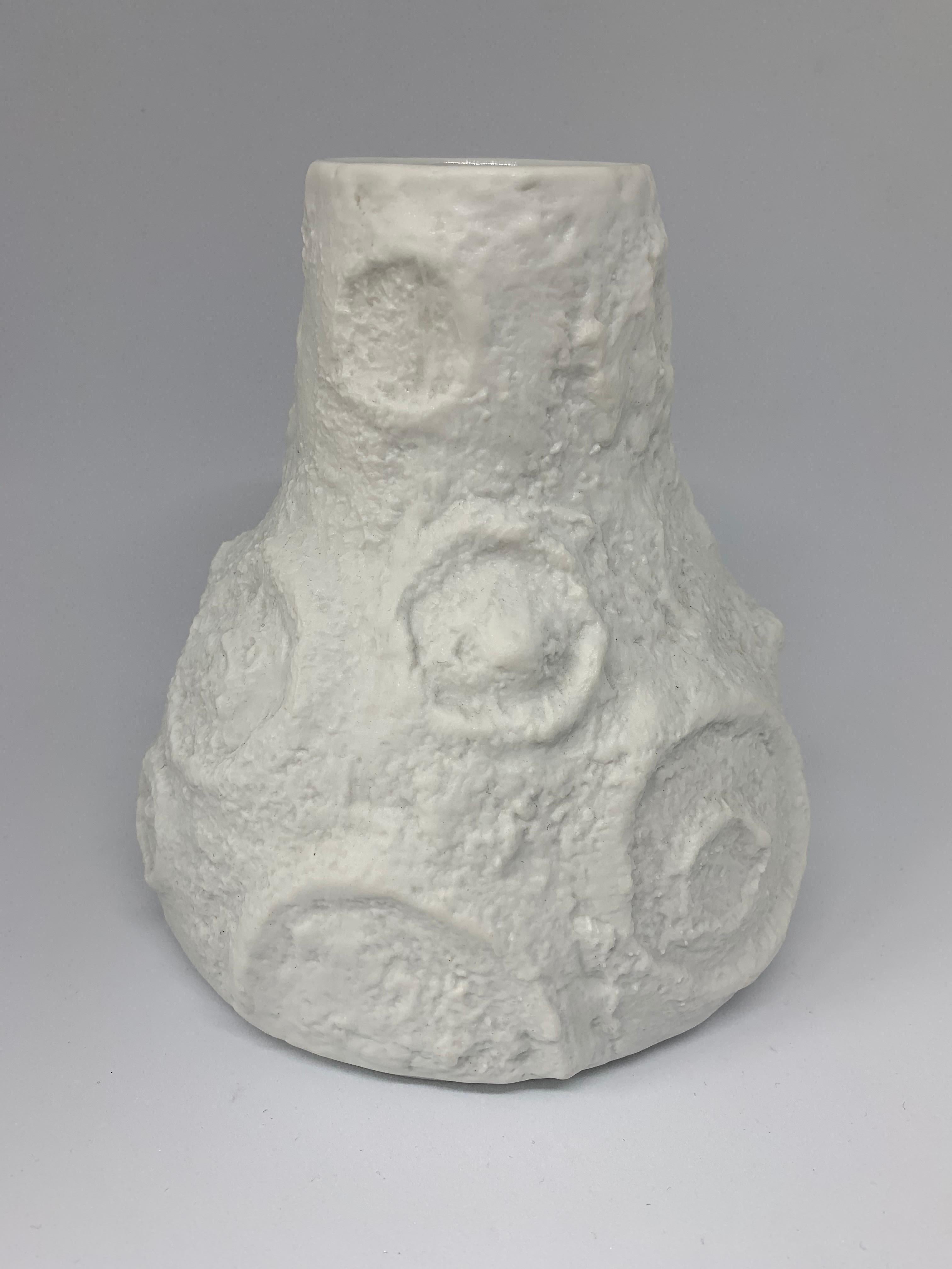 1960s Scherzer Bavaria Germany White Porcelain Op Art Moonscape Bisque Vase 1