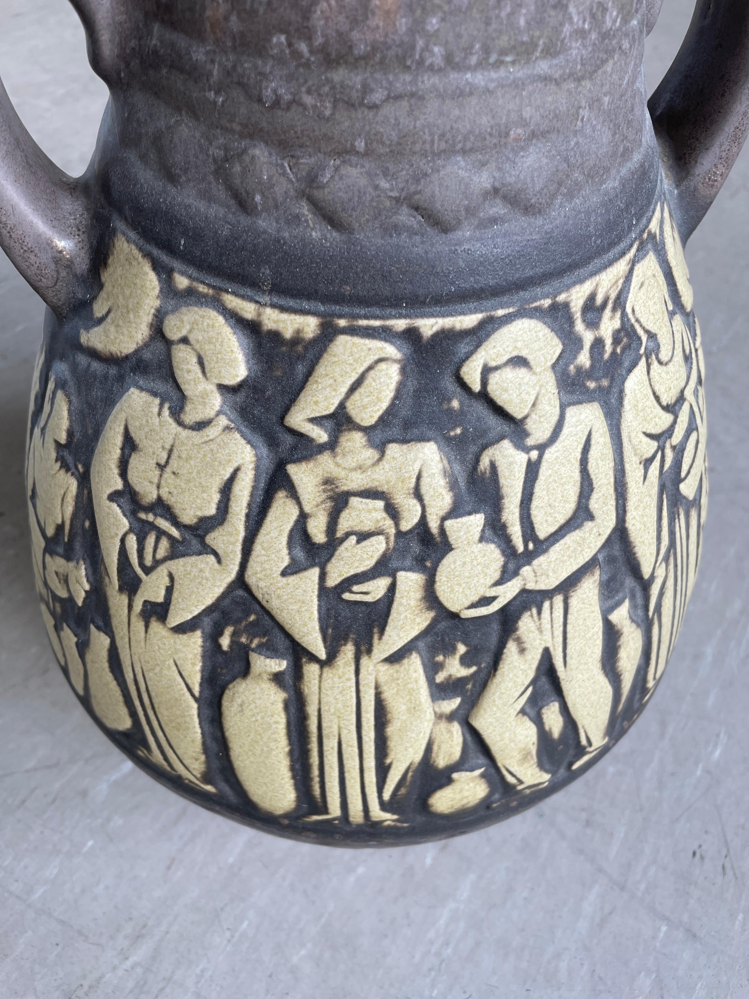 Mid-Century Modern 1960’s Scheurich Keramik West German Ceramic 'Market Life' Floor Vase For Sale