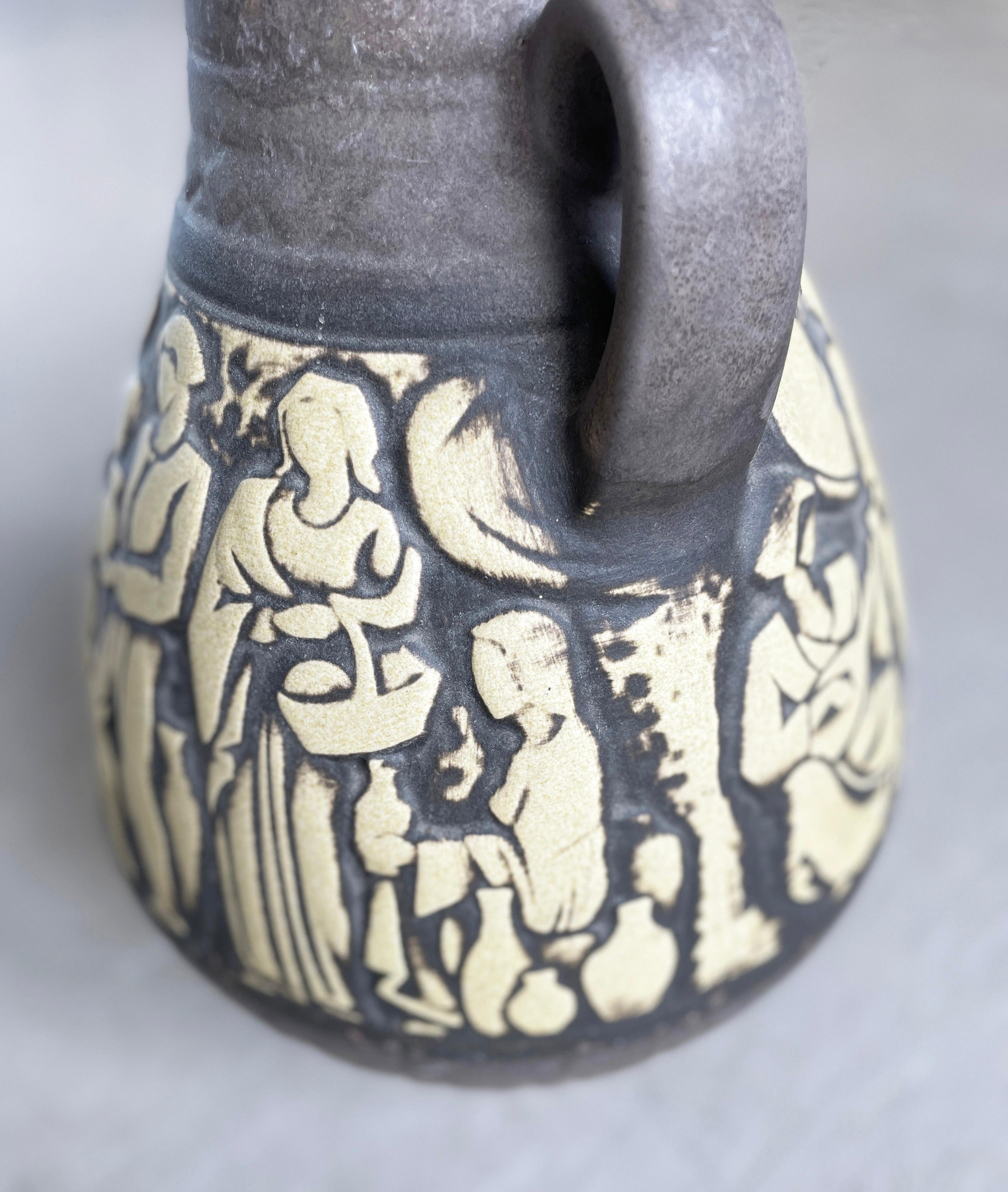 1960’s Scheurich Keramik West German Ceramic 'Market Life' Floor Vase For Sale 1