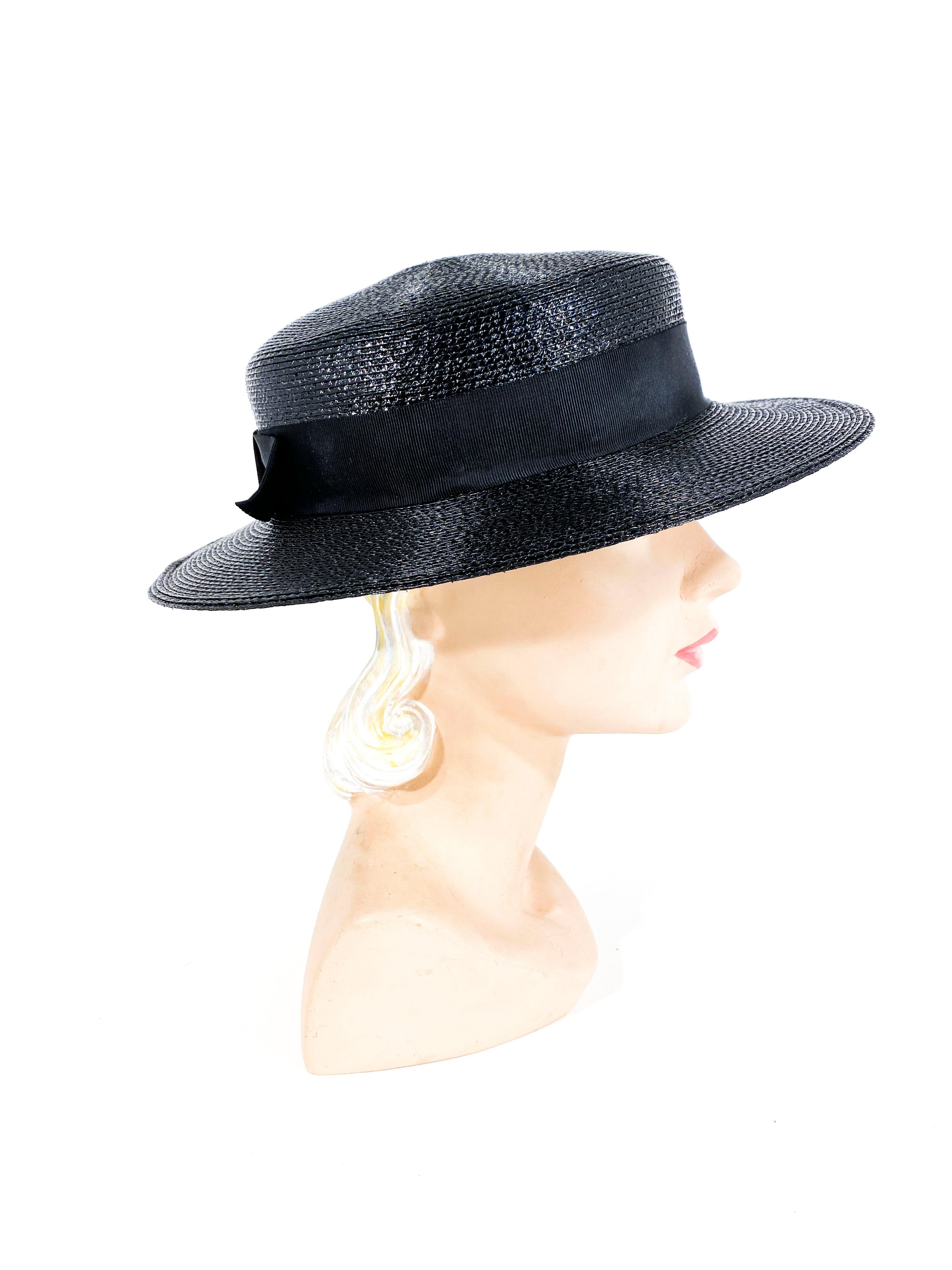 1960s Schiaparelli Black Coated Straw Hat In Good Condition In San Francisco, CA